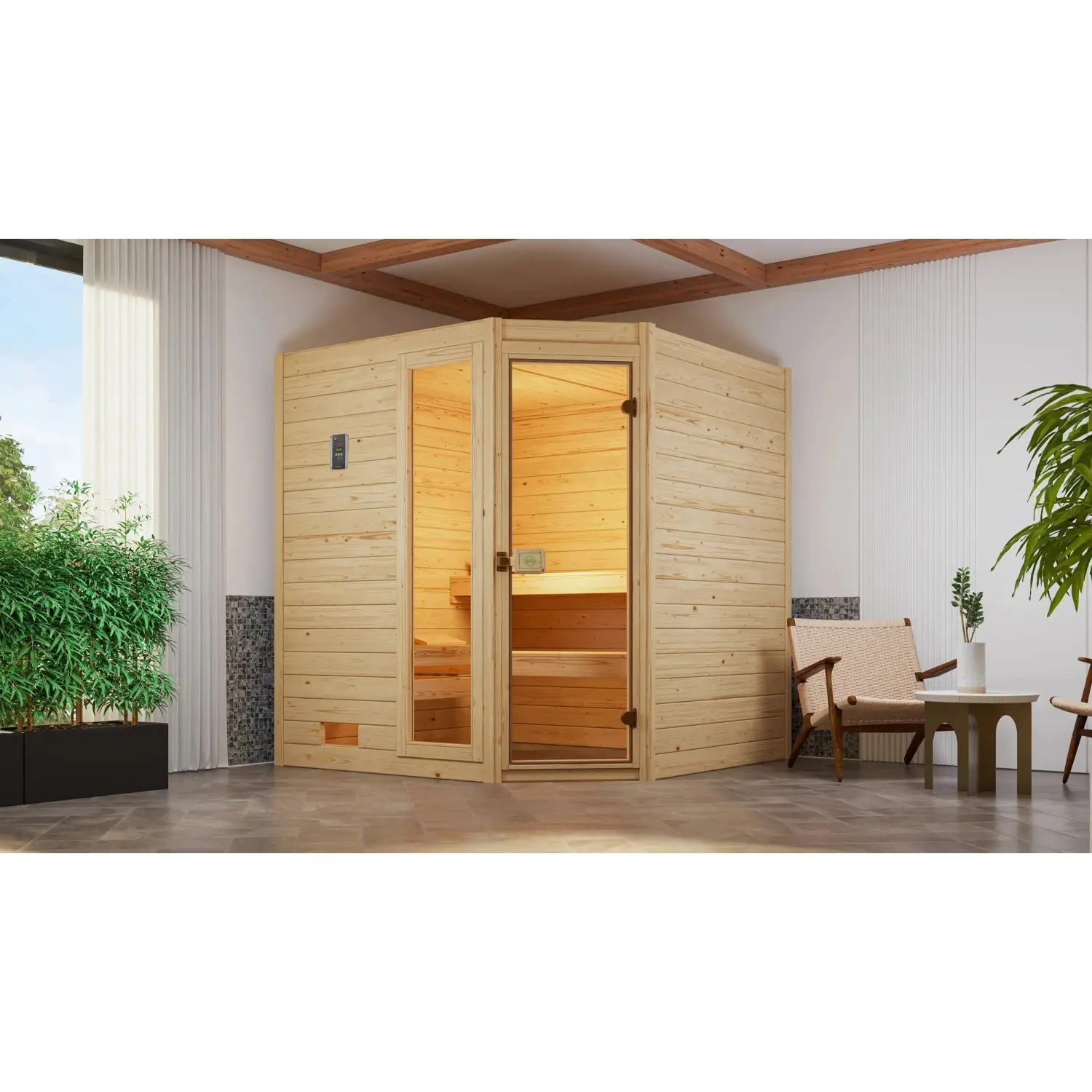 Weka Rohová sauna Valida 1.8 sk.dv.+okno, přír., 189x172x203,5cm +BioAktiv 4,5kW