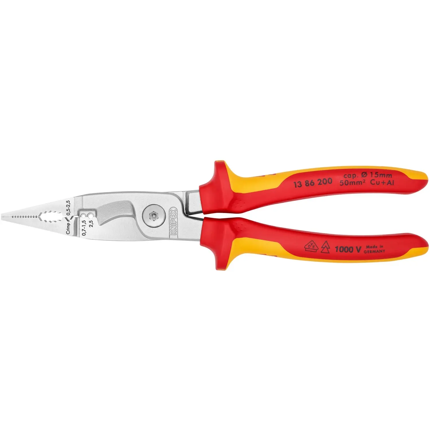 Knipex Elektroinstalační kleště, chromované, izol. vícesl. návleky, VDE, 200 mm