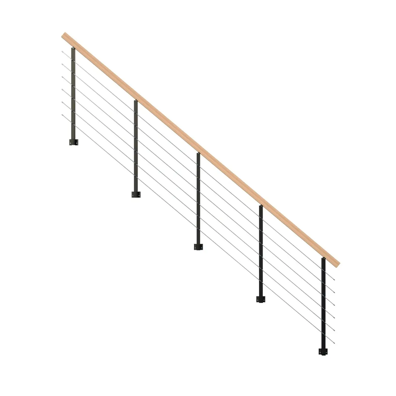 StarWood Kovové zábradlí Kos s hranatým bukovým madlem/černá 325 cm