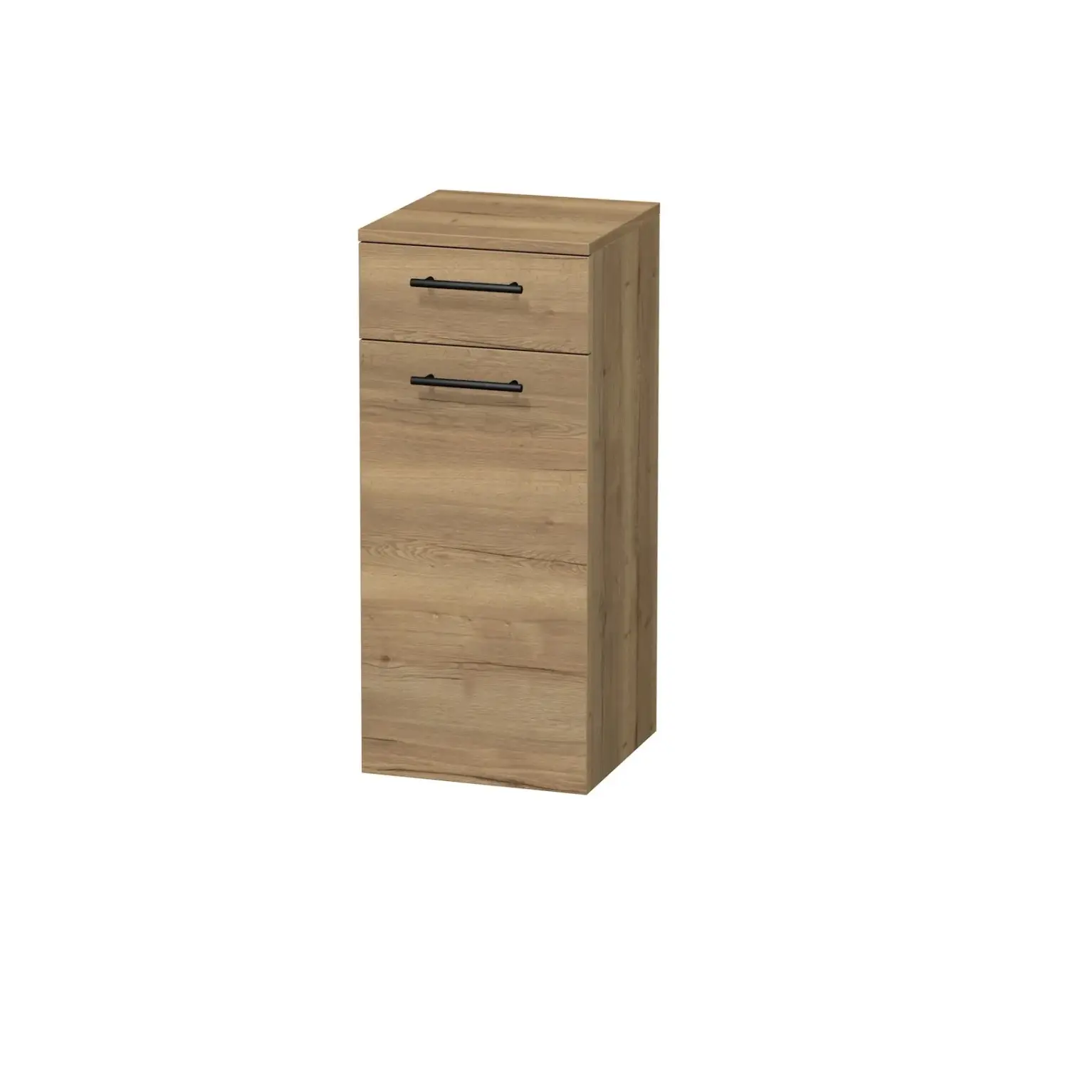 INTEDOOR Nízká skříň BEE, úchyt černý, 1 zásuvka, koš, š. 35 cm, dub Halifax
