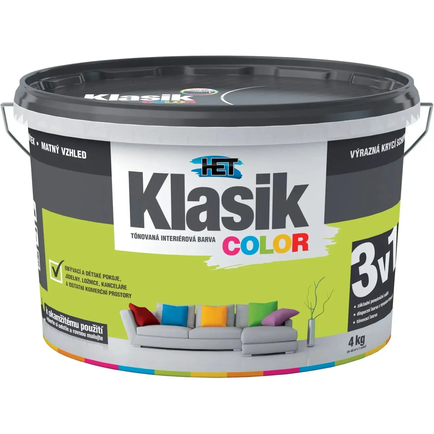 HET Klasik COLOR Tónovaná interiérová barva KC 0597 zelená limetková, 4 kg