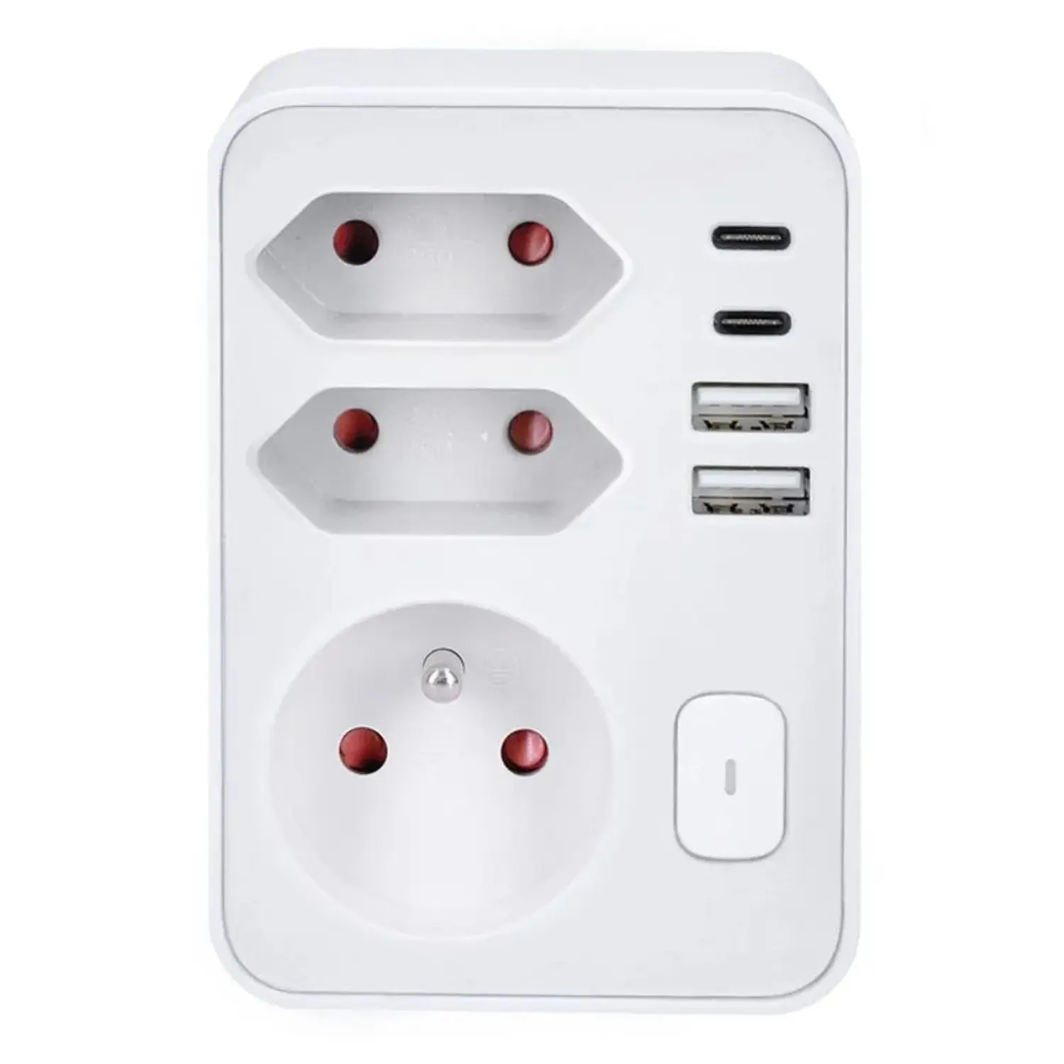 Solight Zásuvka rozbočovací, 1x 16A + 2x 2,5A, 2xUSB A+C 20W PD, bílá, vypínač