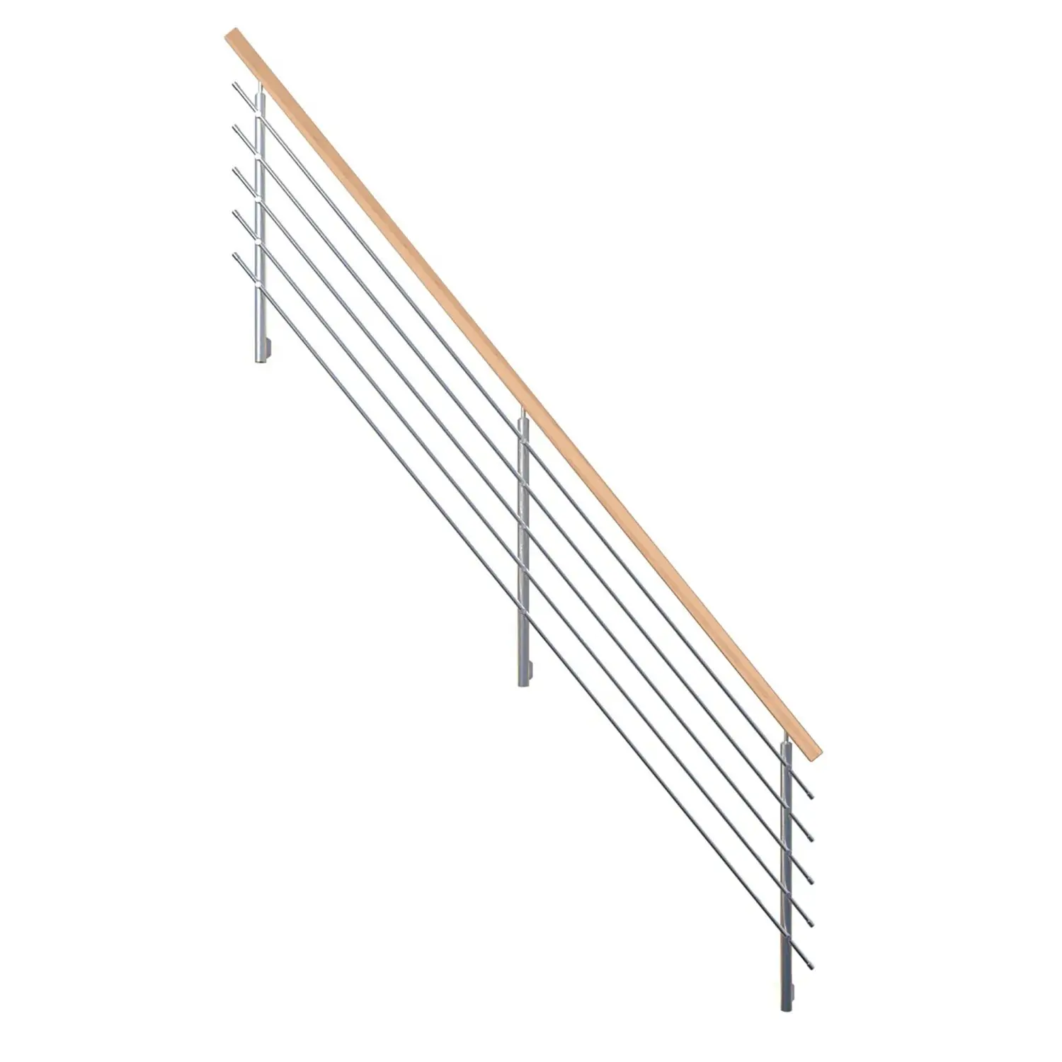 StarWood Designové nerezové zábradlí s hranatým bukovým madlem 362 cm