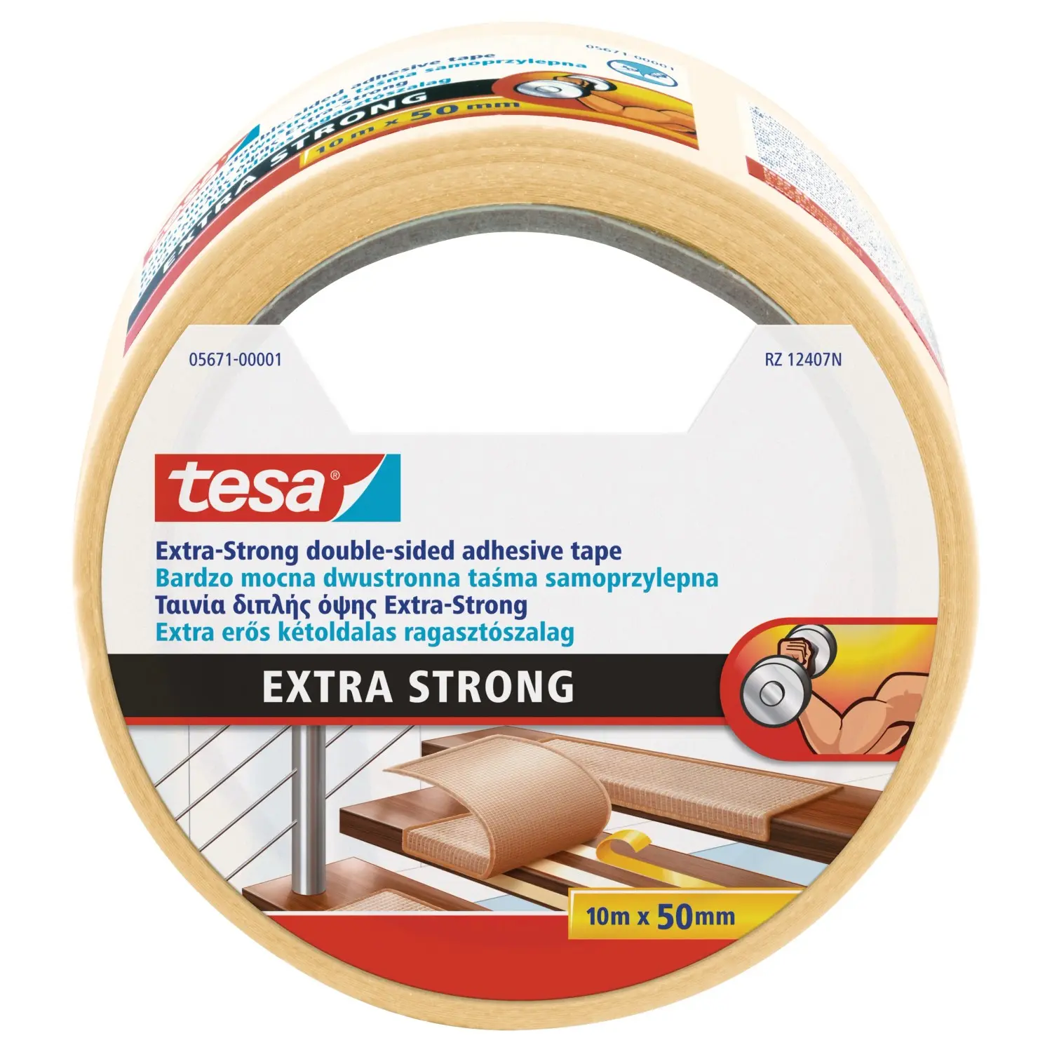 tesa Oboustranná podlahová lepicí páska extra přilnavá, bílá, 10 m x 50 mm