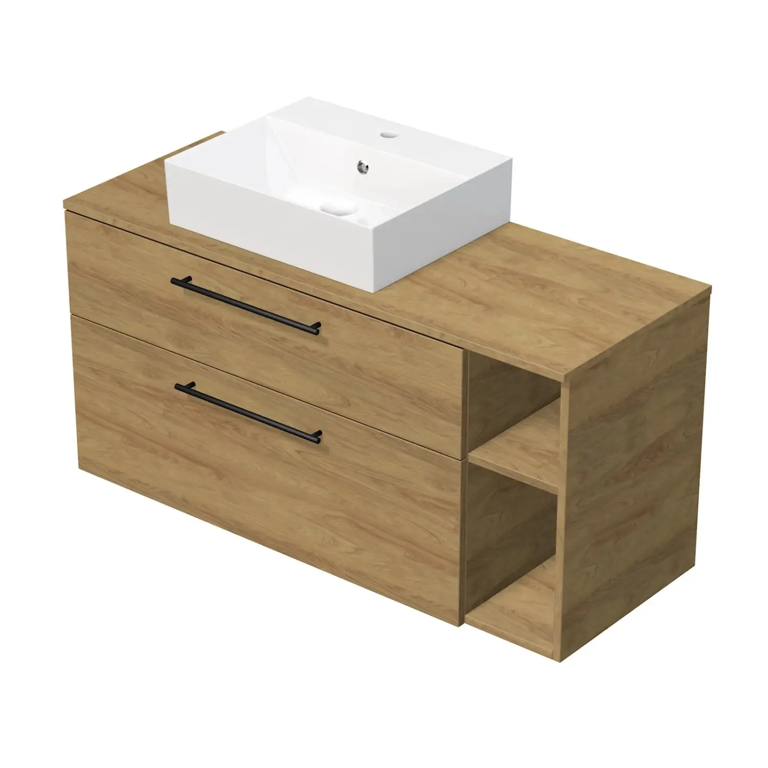 INTEDOOR Koupel.skříň+umyvadl BEE, úchyt černý, 120cm, regál vpravo, dub Hickory