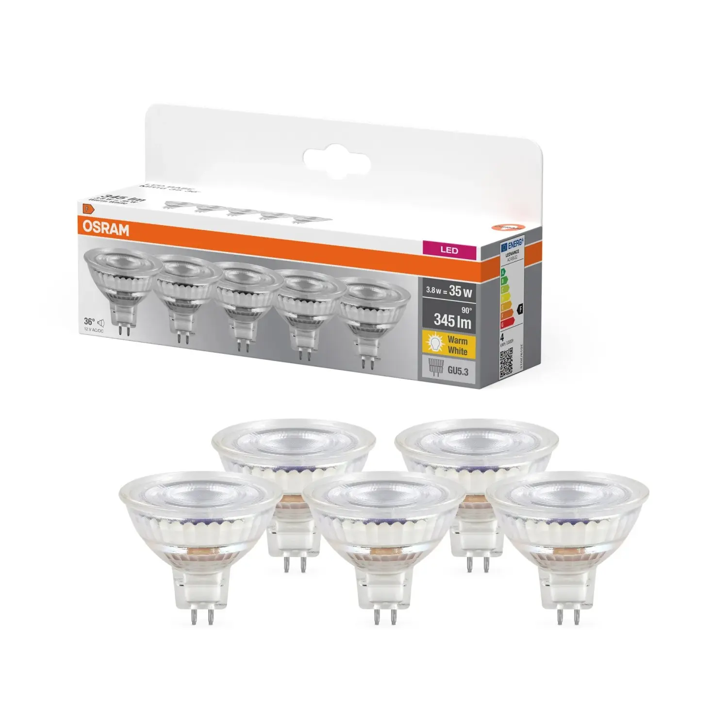 OSRAM LED žárovka STAR MR16 35 36° GU5.3 3,8W 345lm 2700K pr. 50 x 44 mm, 5 ks