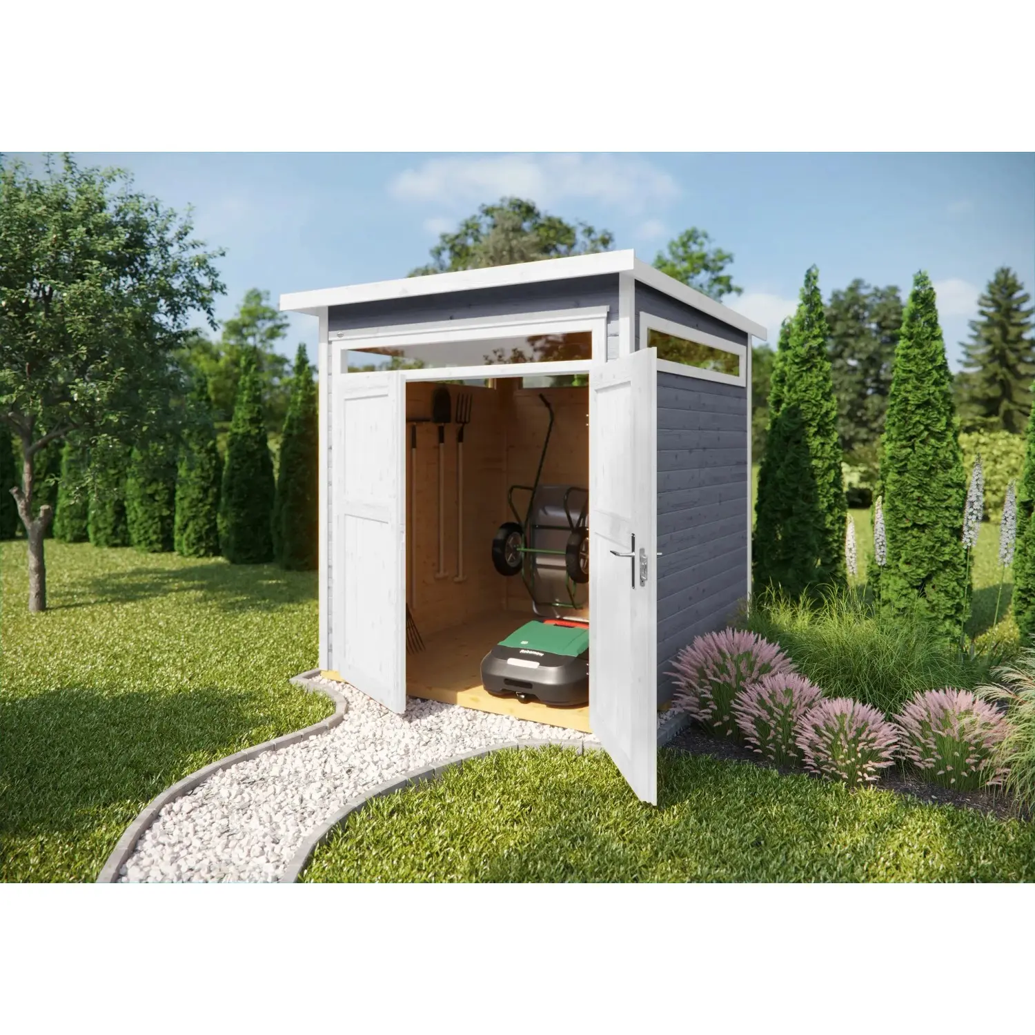 Weka Dřevěný zahradní domek se 4 světlíky 265 vel. 1, šedá, 205 x 115 cm