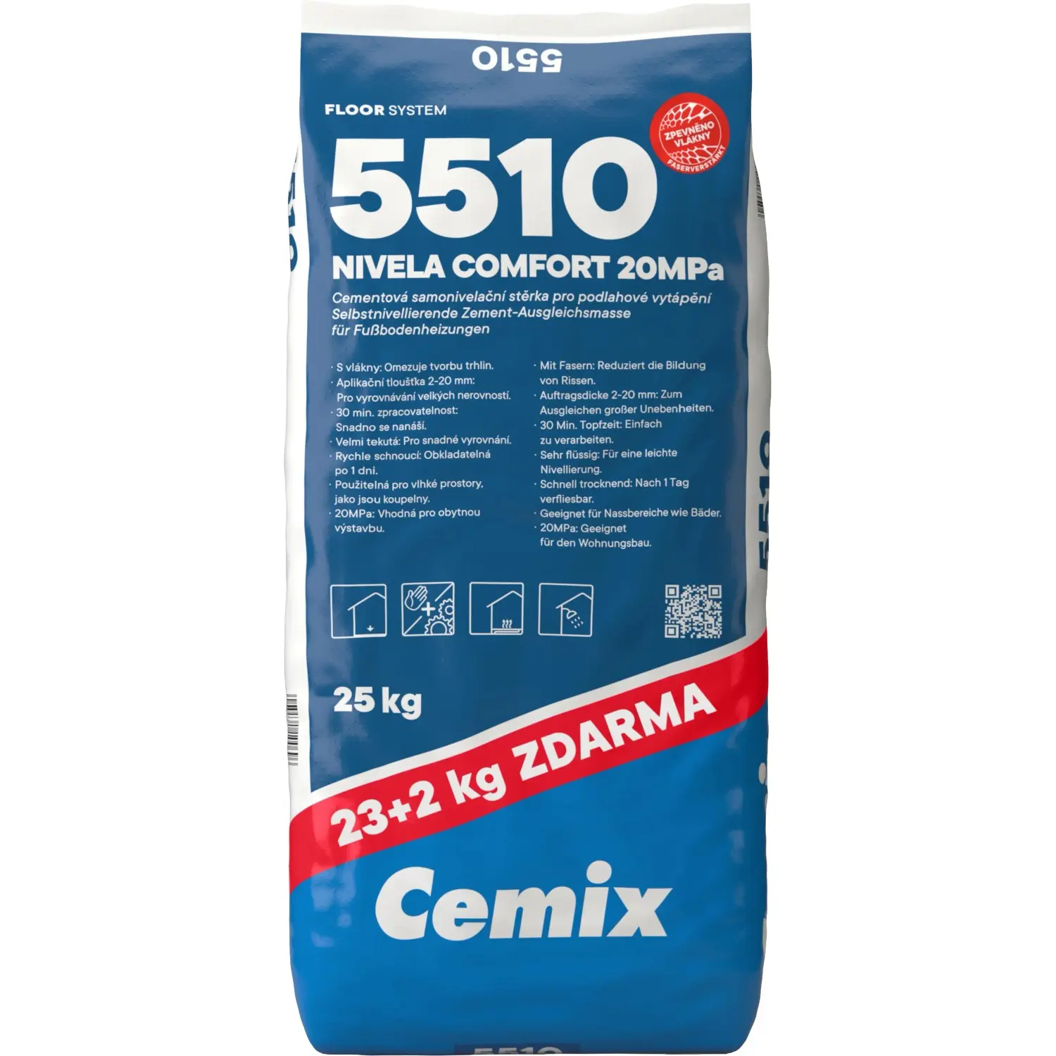 Cemix 5510 Cementová samonivelační stěrka s vlákny NIVELA COMFORT 20 MPa 23+2 kg