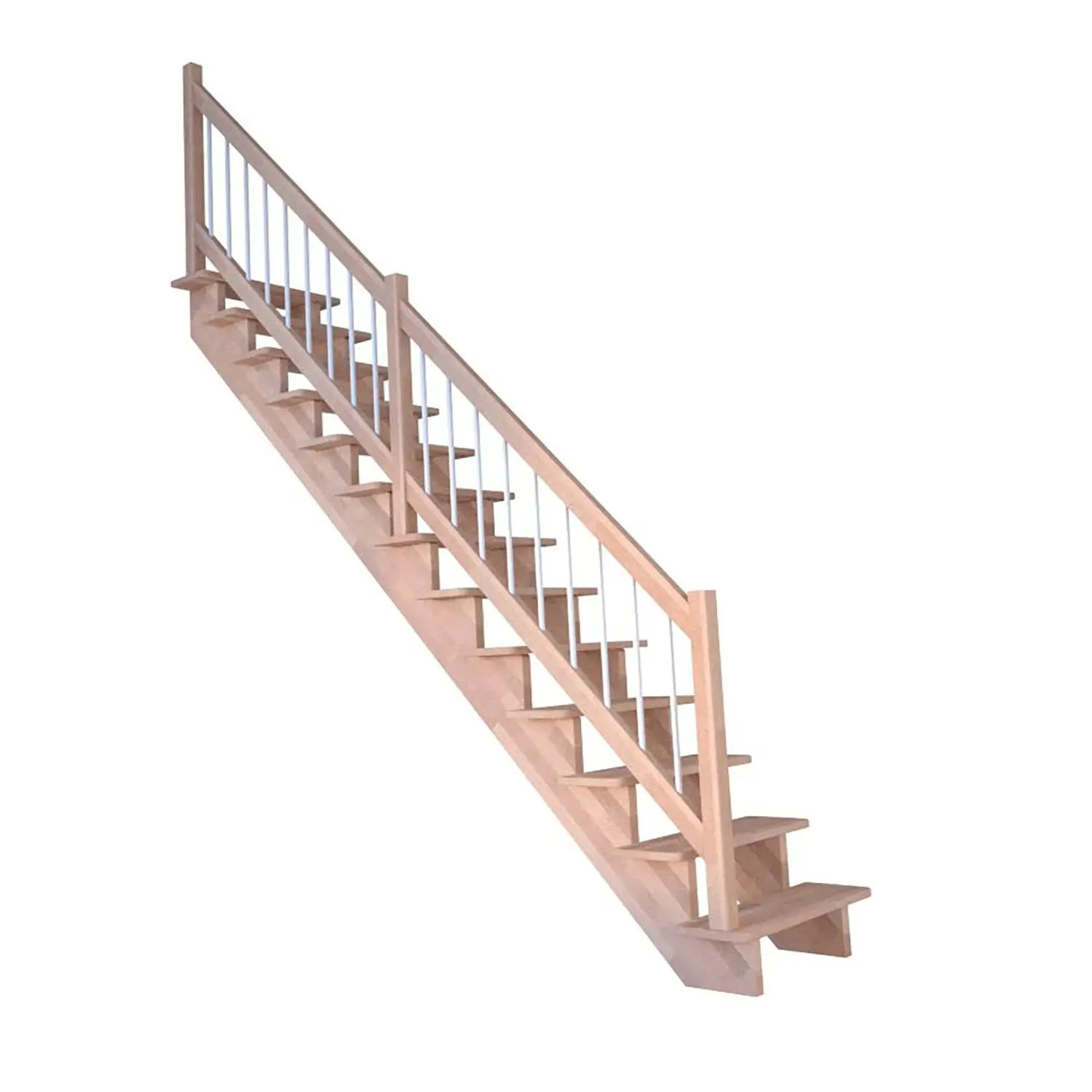 StarWood Schody Lindos bukové rovné 80cm otevřené dřev. nerez.bílé zábradlí