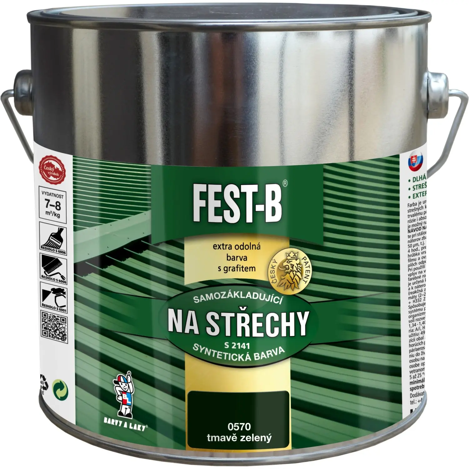 FEST-B Antikorozní nátěr na železo 2v1 na střechy S2141, 0570 tm. zelená, 2,5 kg