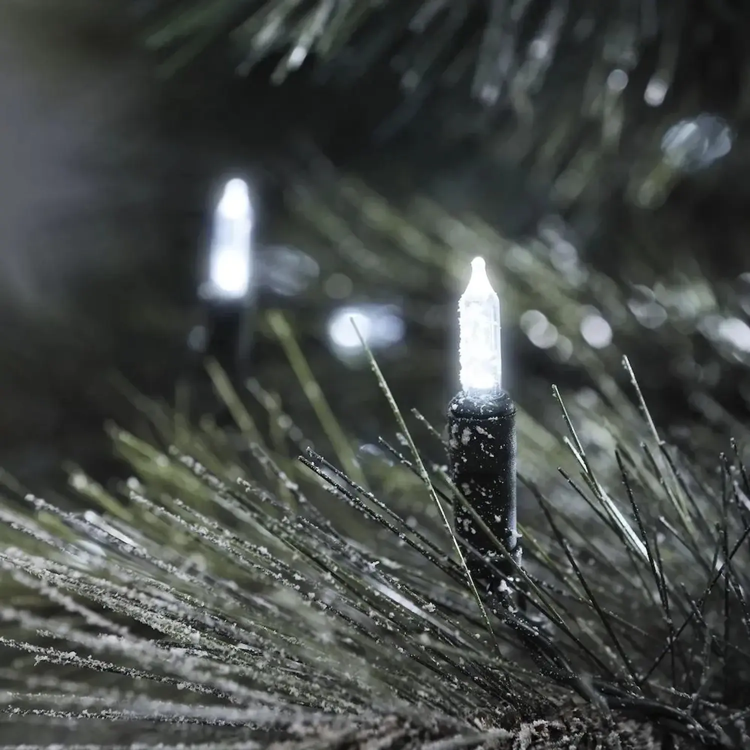 Konstmide LED venkovní světelný řetěz 80 LED, 10 000 K, zelený kabel, 19,85 m