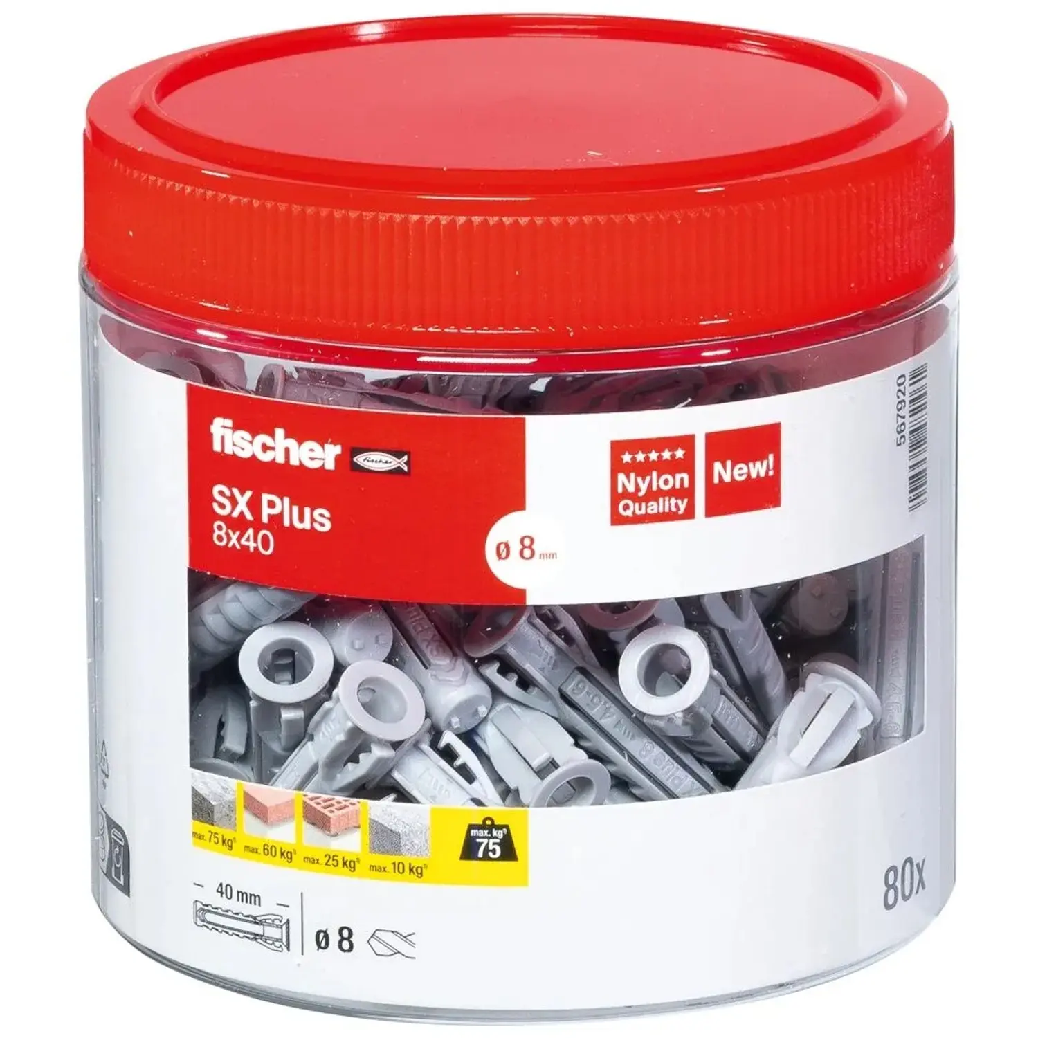 Fischer Rozpěrná hmoždinka SX Plus, 8 x 40 mm, 80 ks (dóza)