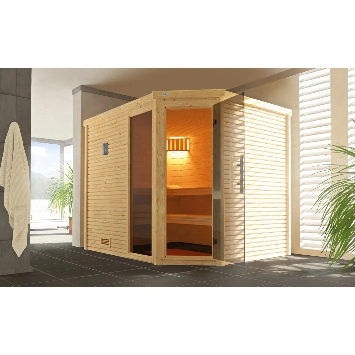 Weka Designová sauna Cubilis 3, přírodní, 248 x 198 x 205 cm + BioAktiv 9,0 kW