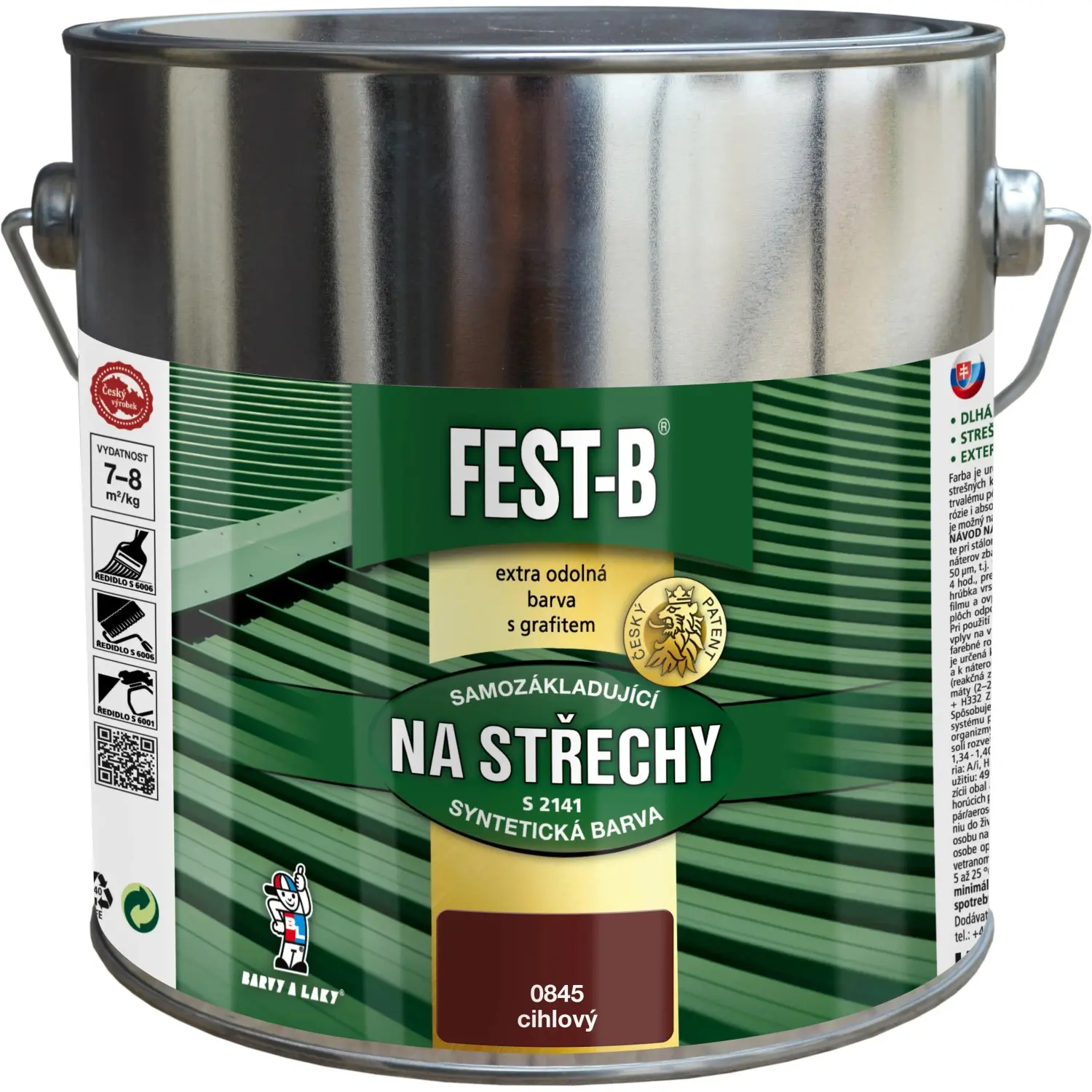 FEST-B Antikorozní nátěr na železo 2v1 na střechy S2141, 0845 cihlová, 2,5 kg