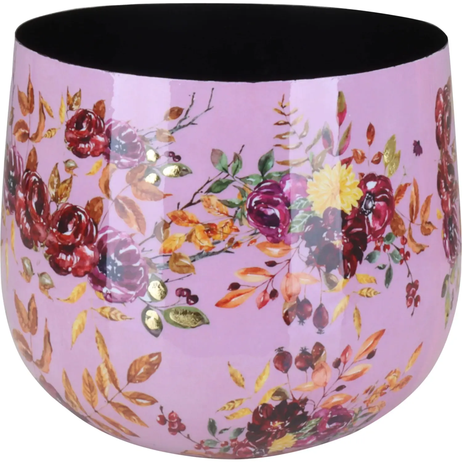A.H.G Květináč Flora se vzorem květin růžovozlatý pr. 15 x 11 cm