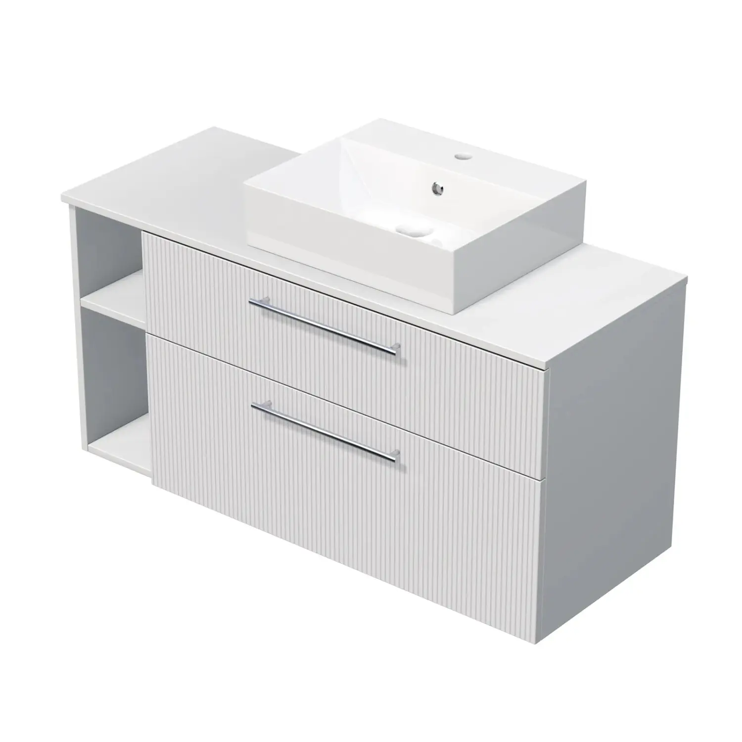 INTEDOOR Skříň+umyvadlo BEE, úchyt chrom, š.120 cm, regál vlevo, bílá 3D pruhy
