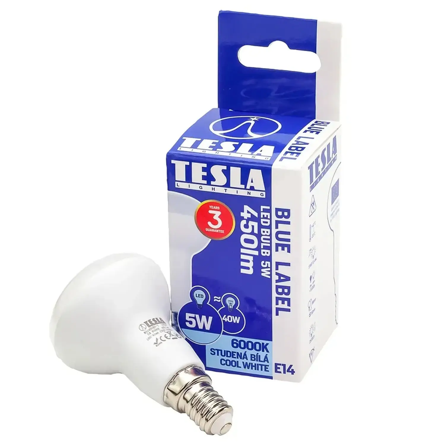 TESLA LED žárovka R50, E14, 5 W, 450 lm, 6 500 K