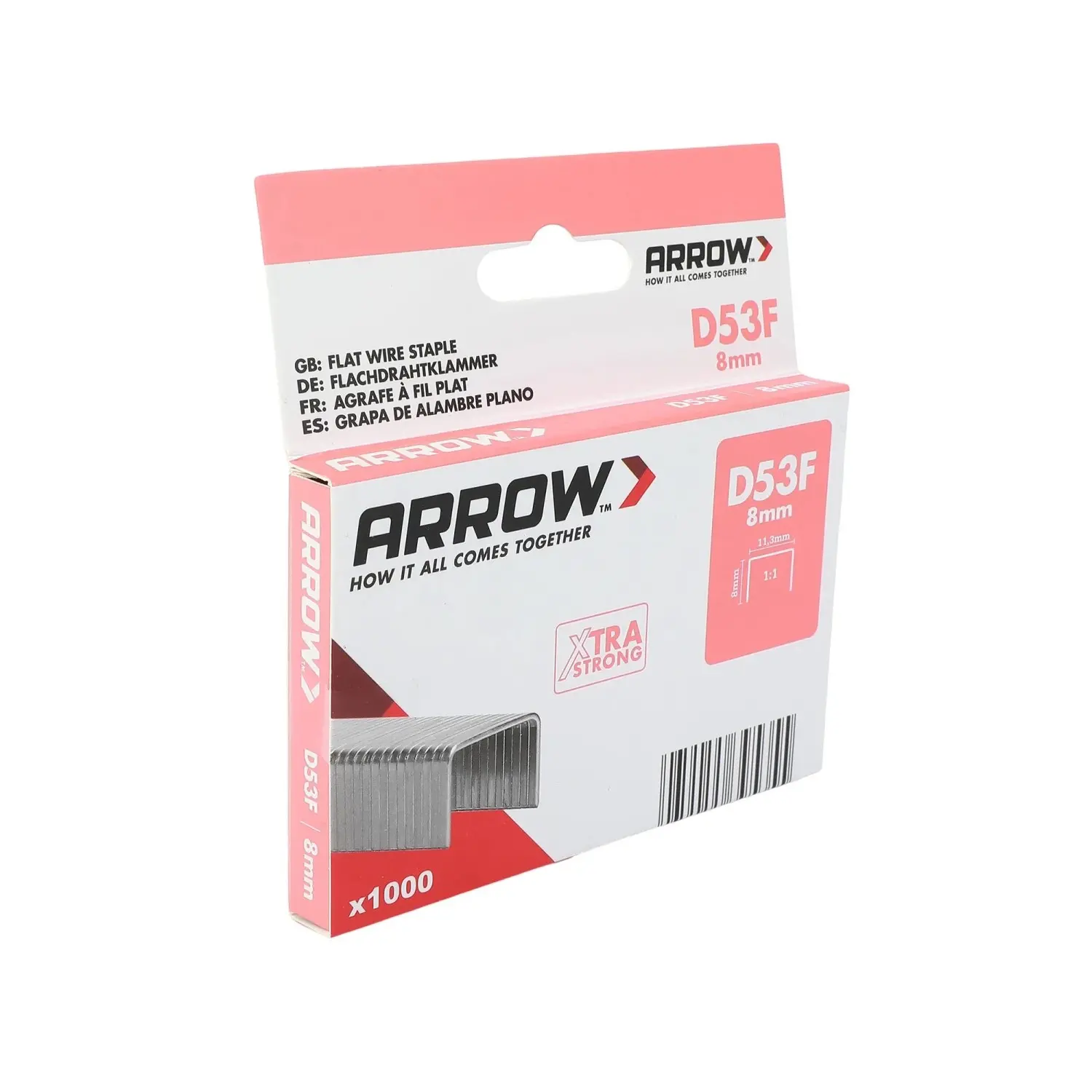 Arrow Ploché drátěné sponky do sponkovačky D53F, délka 8 mm, 1000 ks