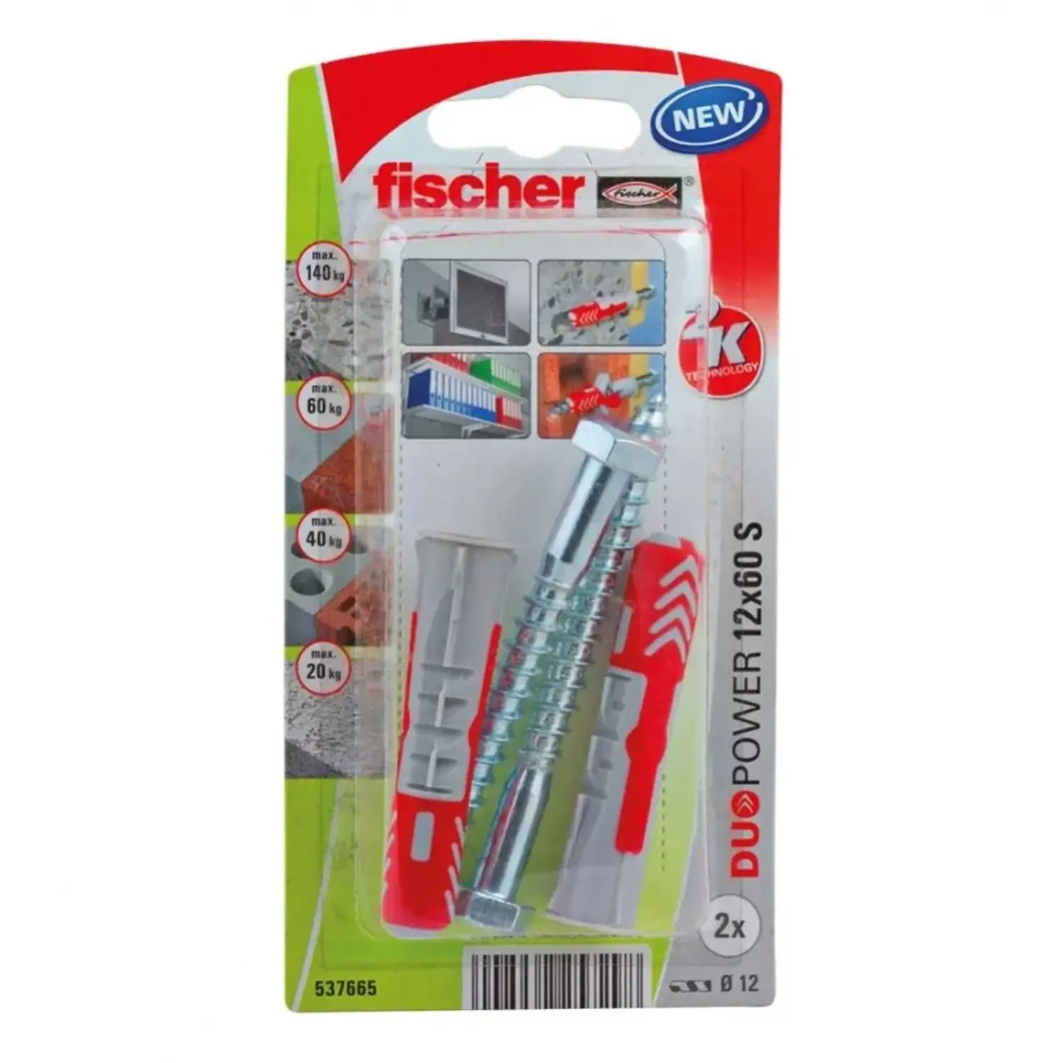 Fischer Hmoždinka DuoPower 12 x 60 S K NV se šrouby, 2 ks