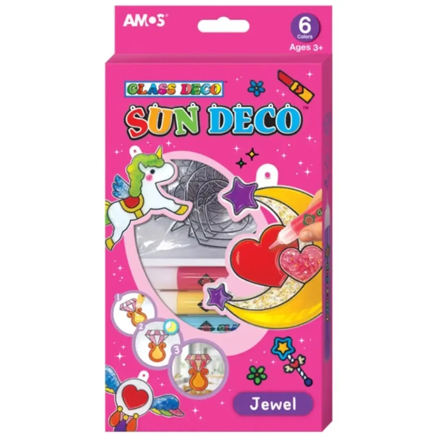 Amos Barvy na sklo sada 6 barev, 10,5 ml + 6 sklíček Jednorožec