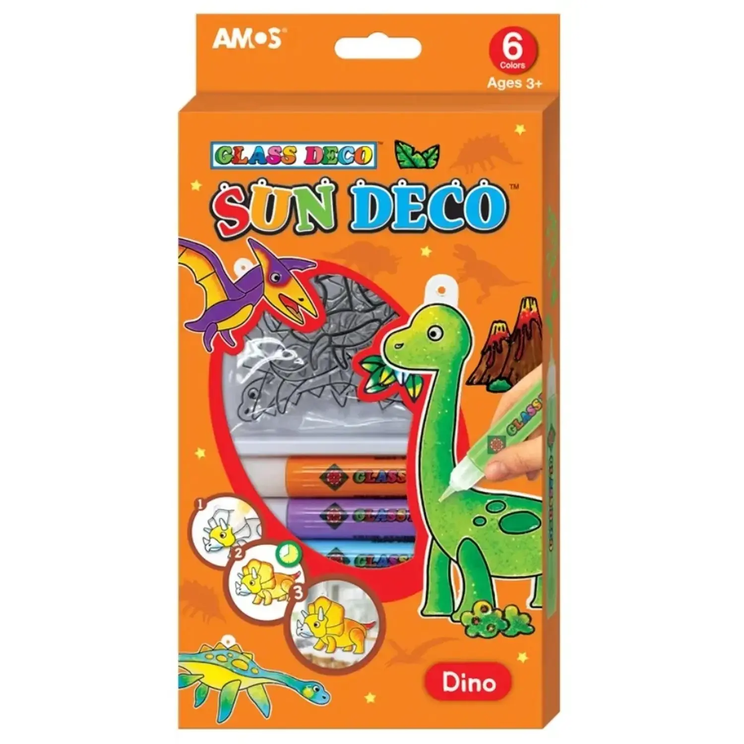 Amos Barvy na sklo sada 6 barev, 10,5 ml + 6 sklíček Dino