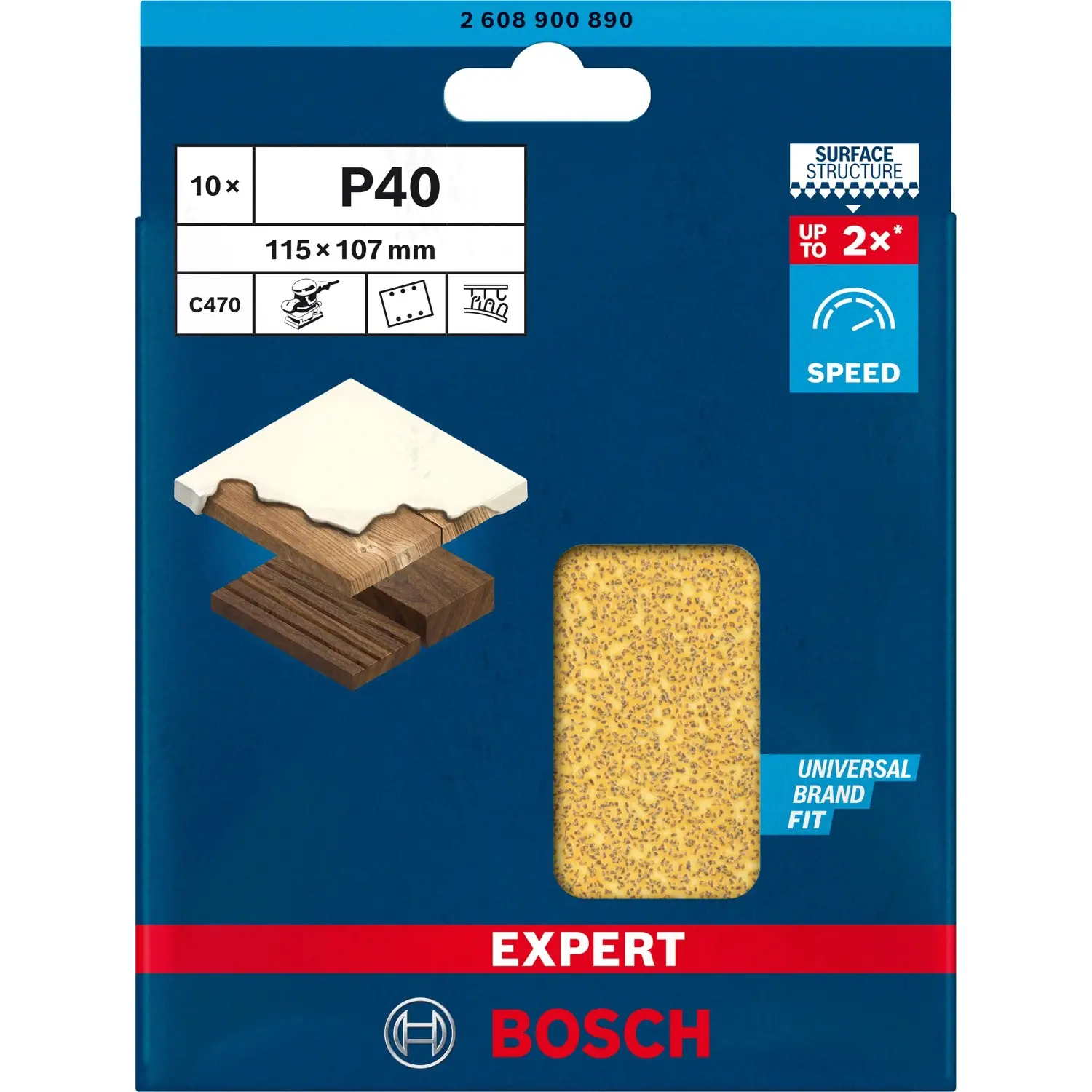 Bosch Brusný papír Expert C470 P40, 6 otvorů, 115 x 107 mm, 10 ks