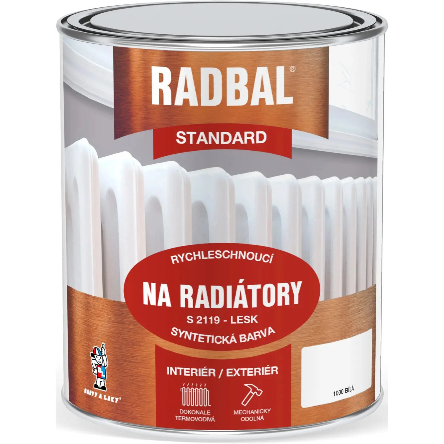 RADBAL Syntetická barva na radiátory STANDARD S 2119 lesklá 1000 bílá 600 ml
