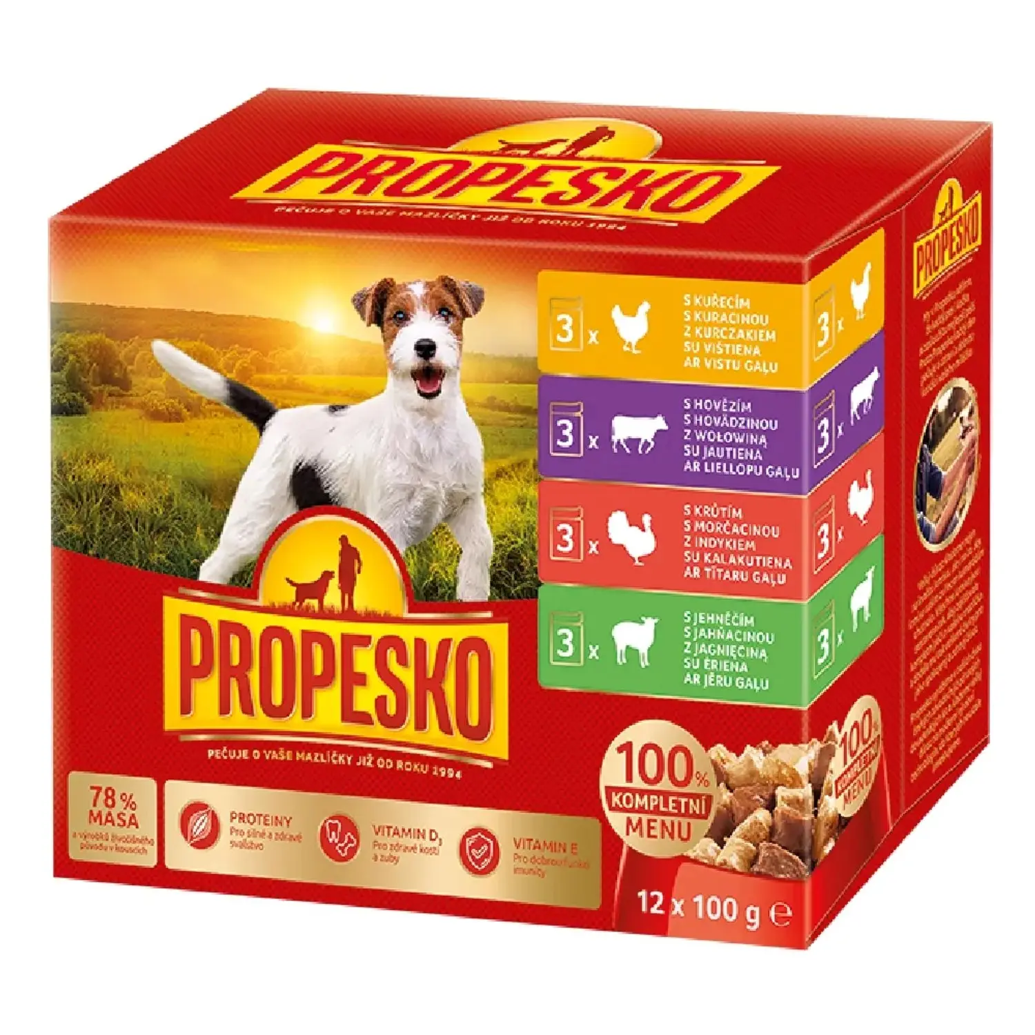 Propesko PES hovězí kuřecí králičí a losos kapsa 100 g (12 pack)
