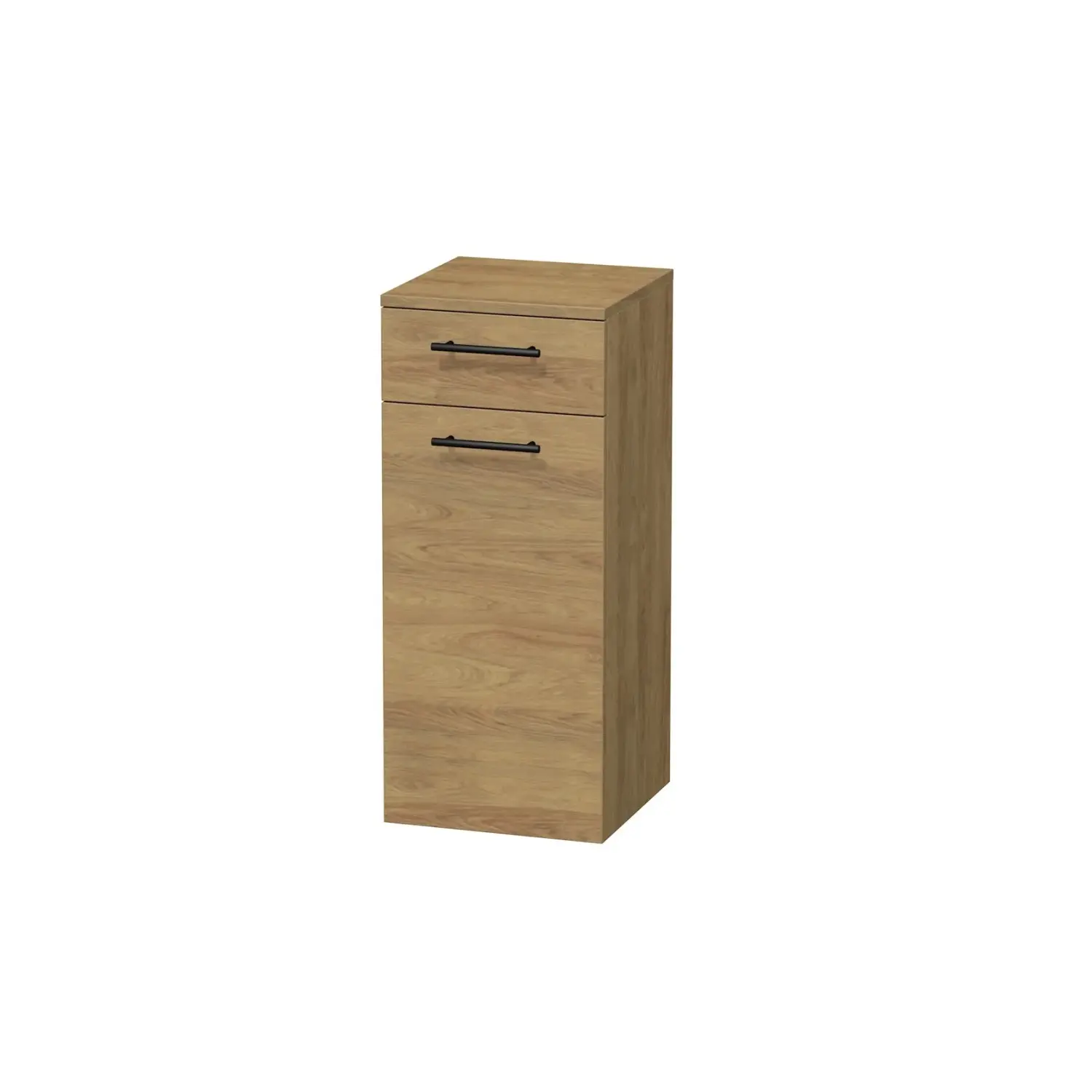 INTEDOOR Nízká skříň BEE, úchyt černý, 1 zásuvka, koš, š. 35 cm, dub Hickory