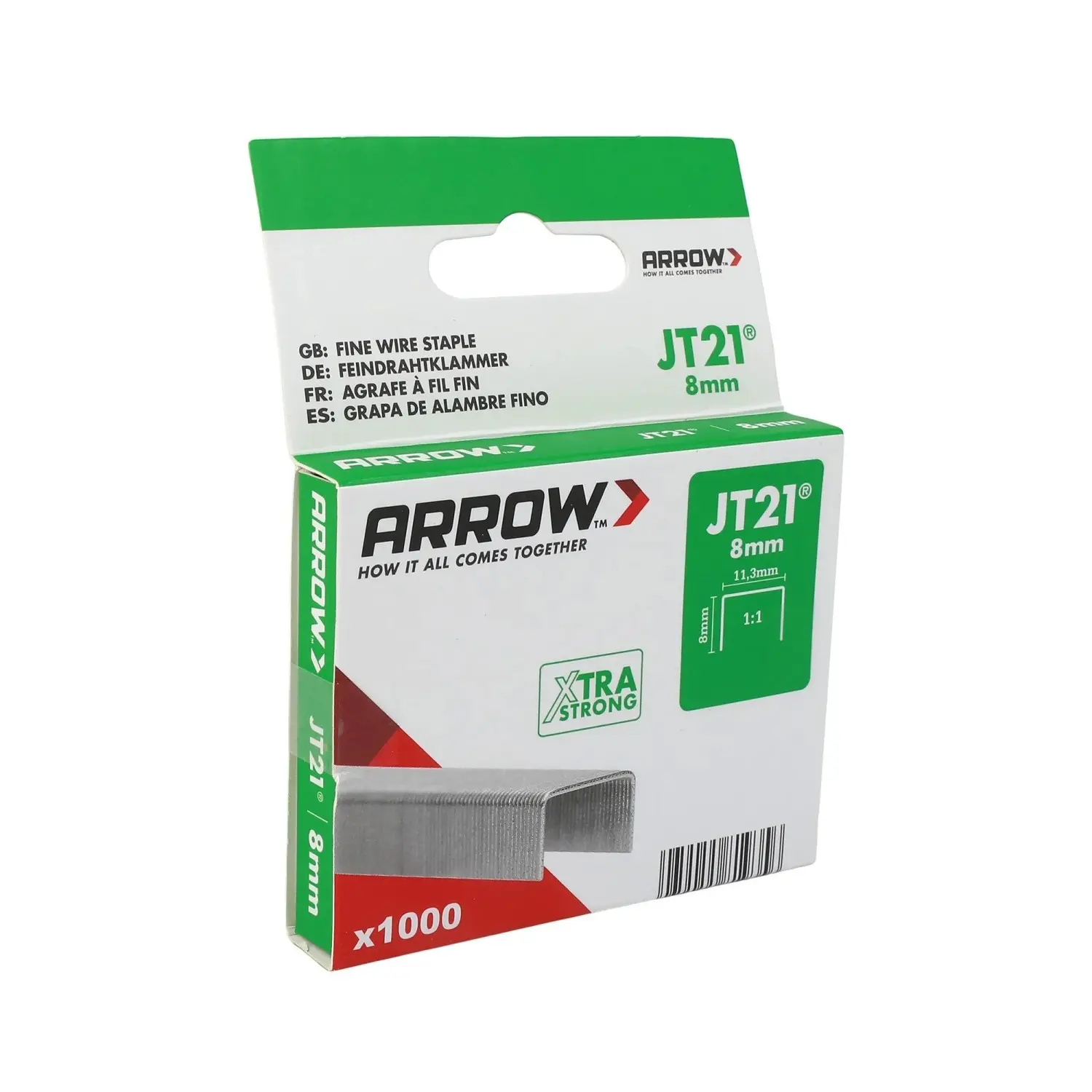Arrow Drátěné sponky do sponkovačky JT21, délka 8 mm, 1000 ks