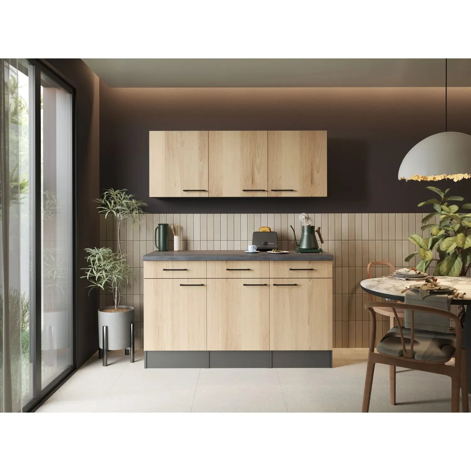 Respekta Příborník Oliver SET šedá matná/žula/dub Artisan 150 cm
