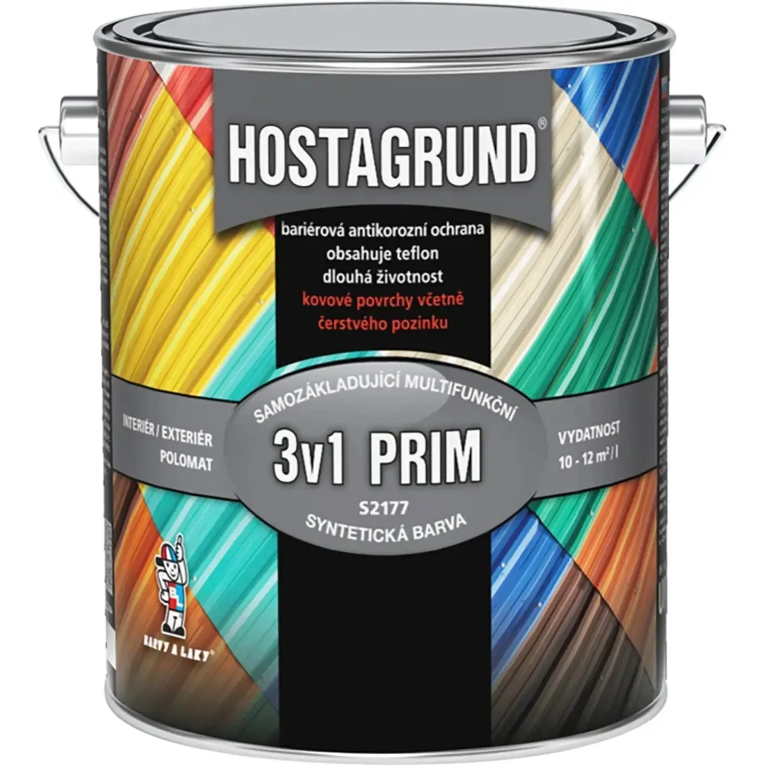 HOSTAGRUND Základní i vrchní barva na kov 3v1 PRIM S2177 0199 černá 2,5 l