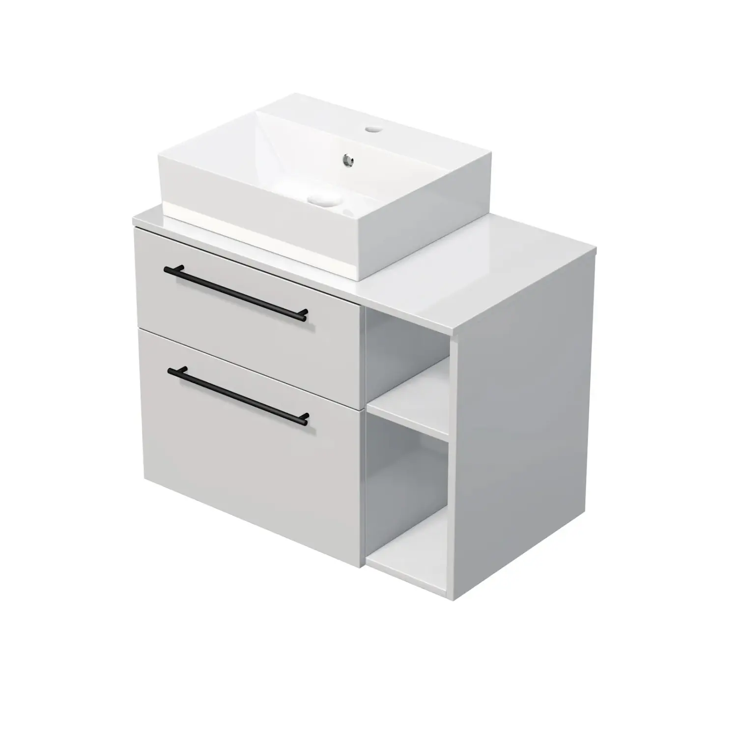 INTEDOOR Koupel.skříň+umyvadlo BEE, úchyt černý, 80cm, regál vpravo, bílá lesk