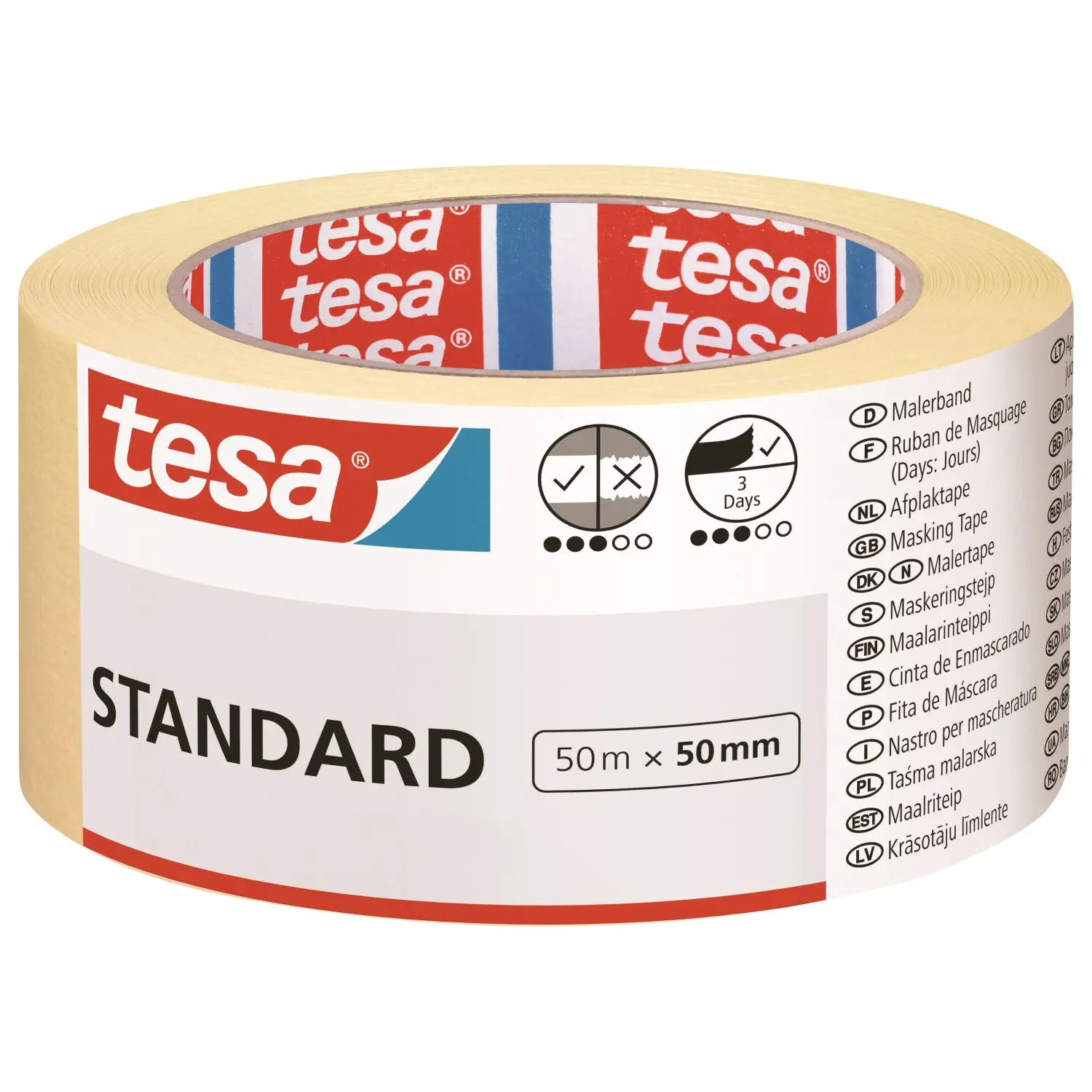tesa Maskovací páska Standard, žlutá, 50 m x 50 mm