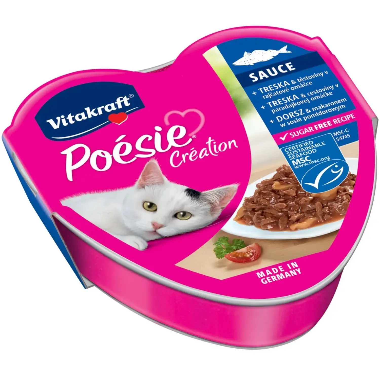 Vitakraft Vaničky pro kočky PoésieCreation treska, těstoviny, rajče ve šťávě 85g