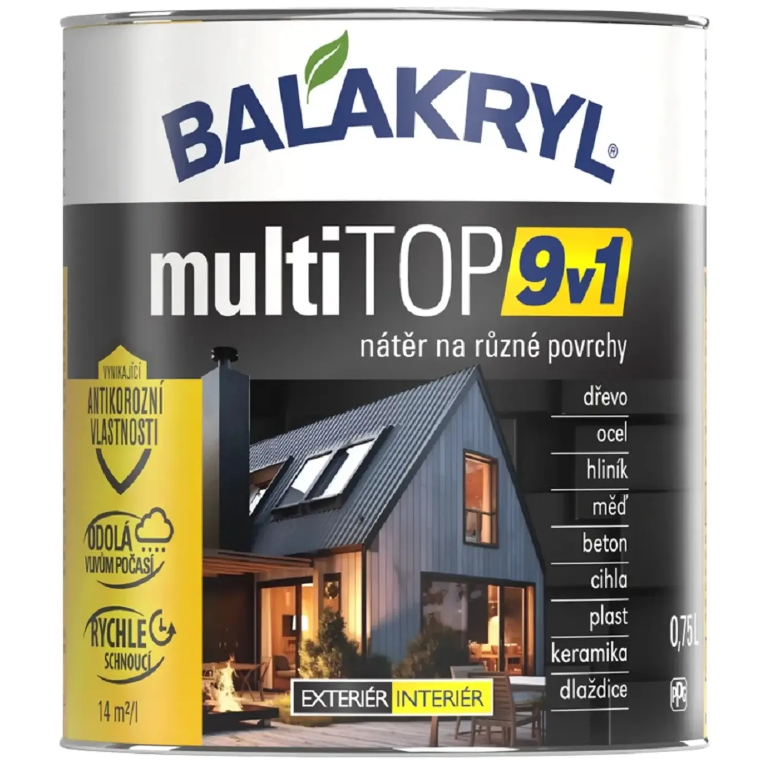 Balakryl Multifunkční akrylátová barva multiTOP 9v1 3009 oxid. červená, 0,75 l