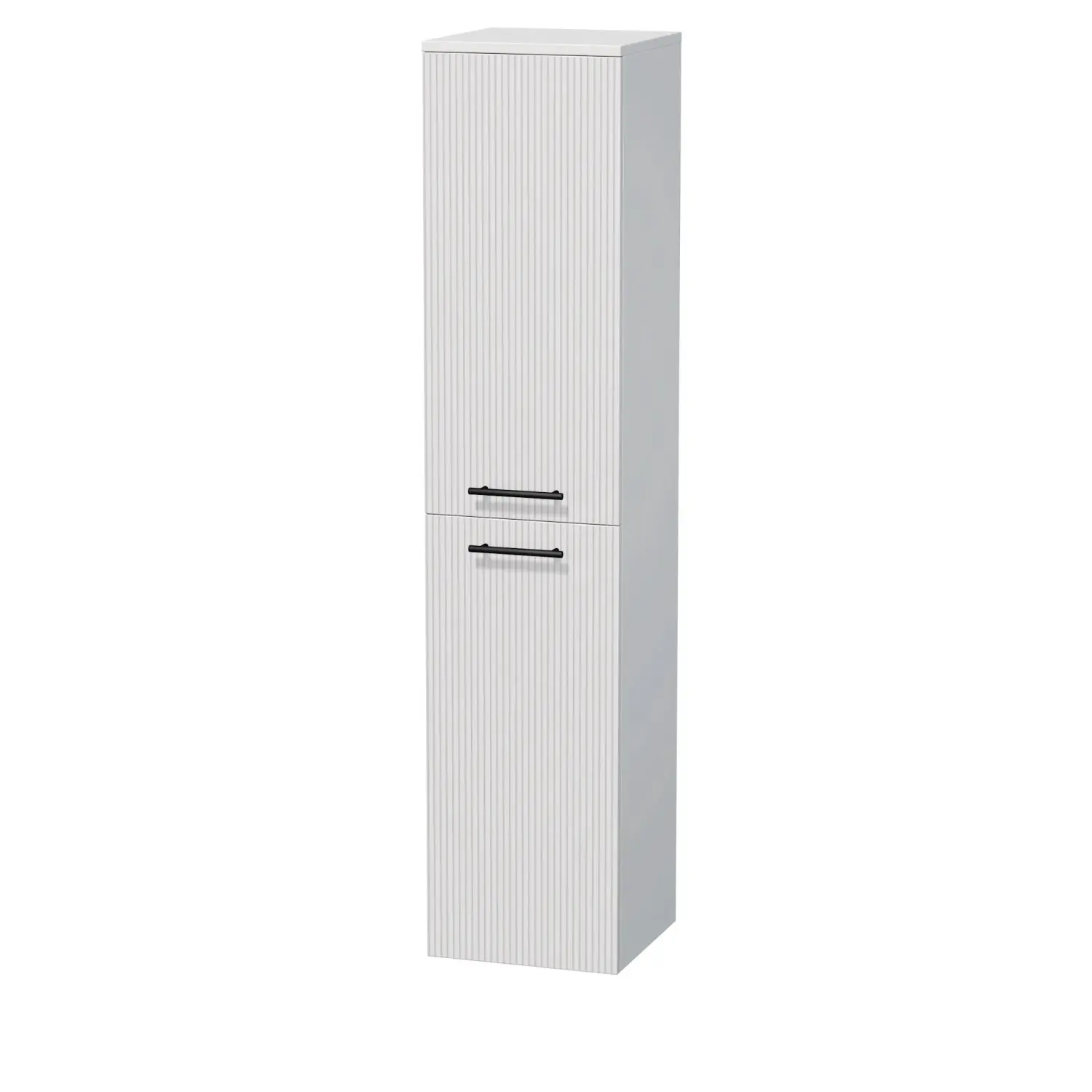 INTEDOOR Vysoká skříň BEE levá, úchyt černý, 2dveře, koš, š. 35cm, bílá 3D pruhy