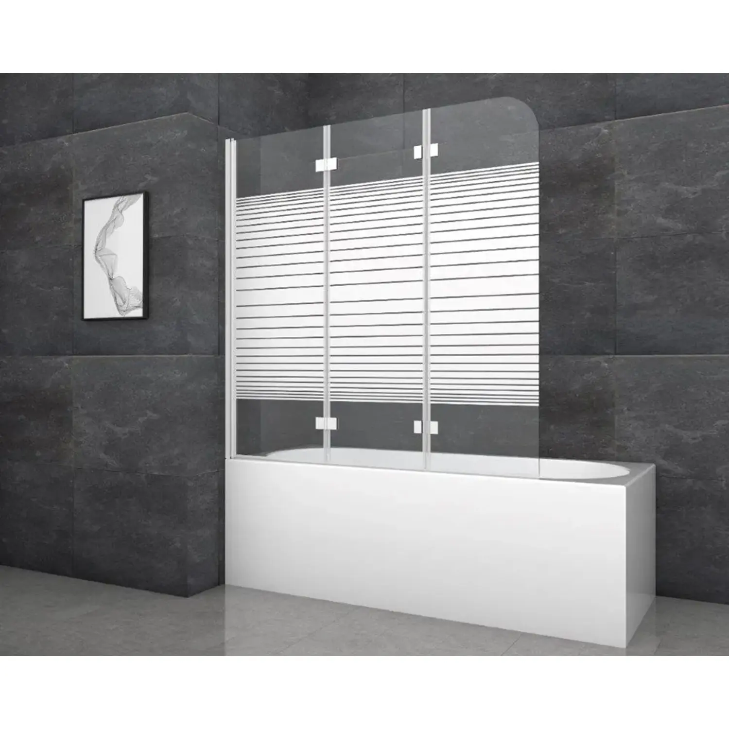 Aurlane Skládací zástěna na vanu White Stripes 3 bílá 140 cm x 140 cm 3křídlá