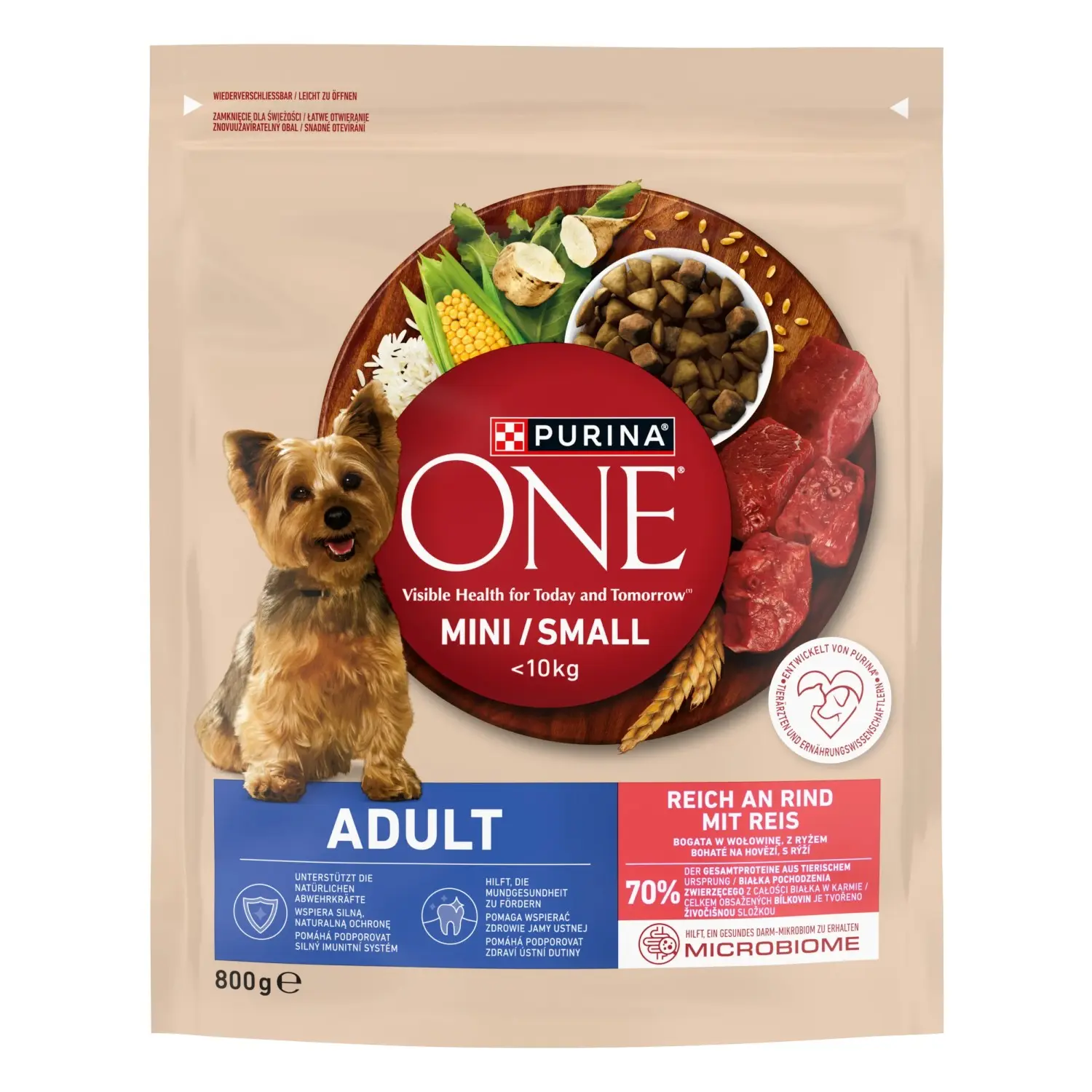 Purina One Granule ONE MINI/SMALL bohaté na hovězí, s rýží 800 g