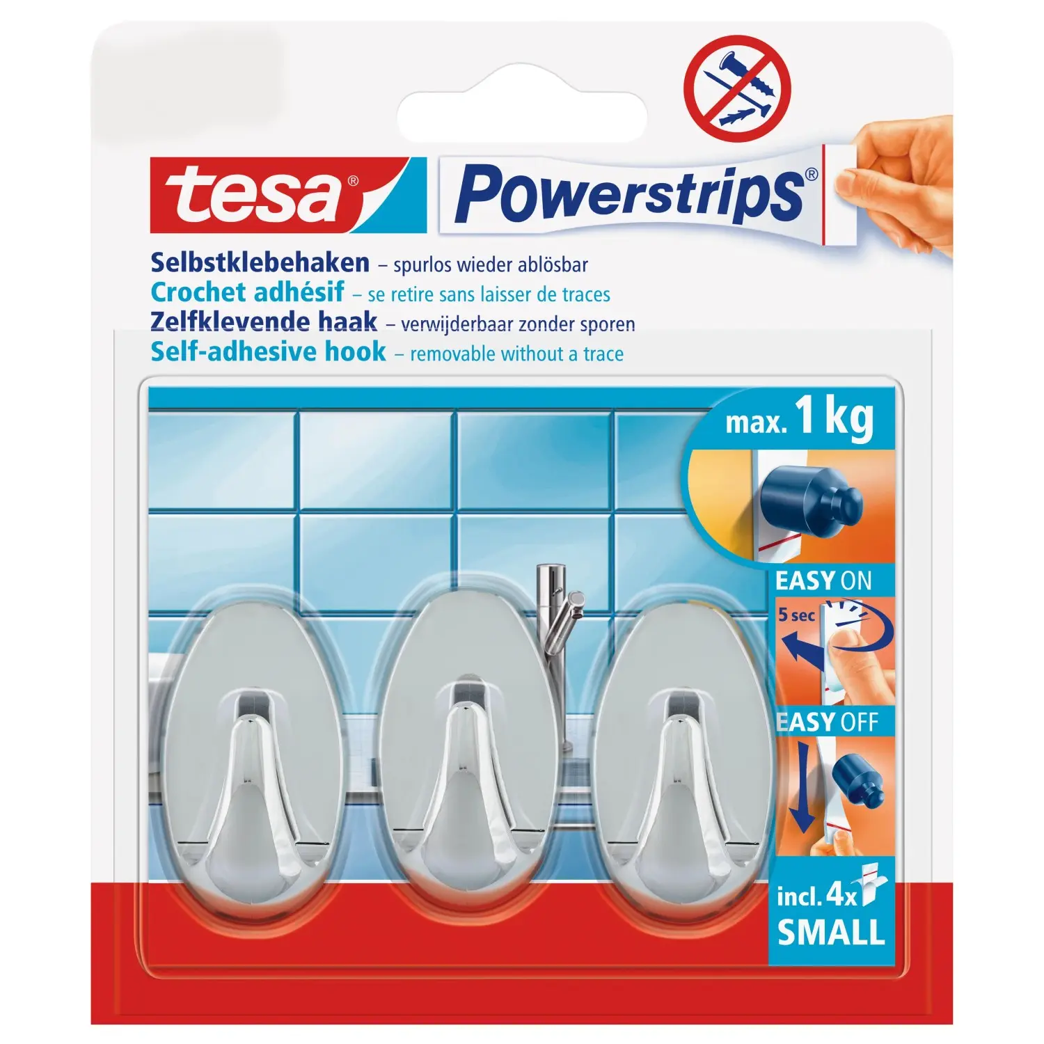 tesa Samolepicí háčky Powerstrips S malé oválné, chrom, 3 ks