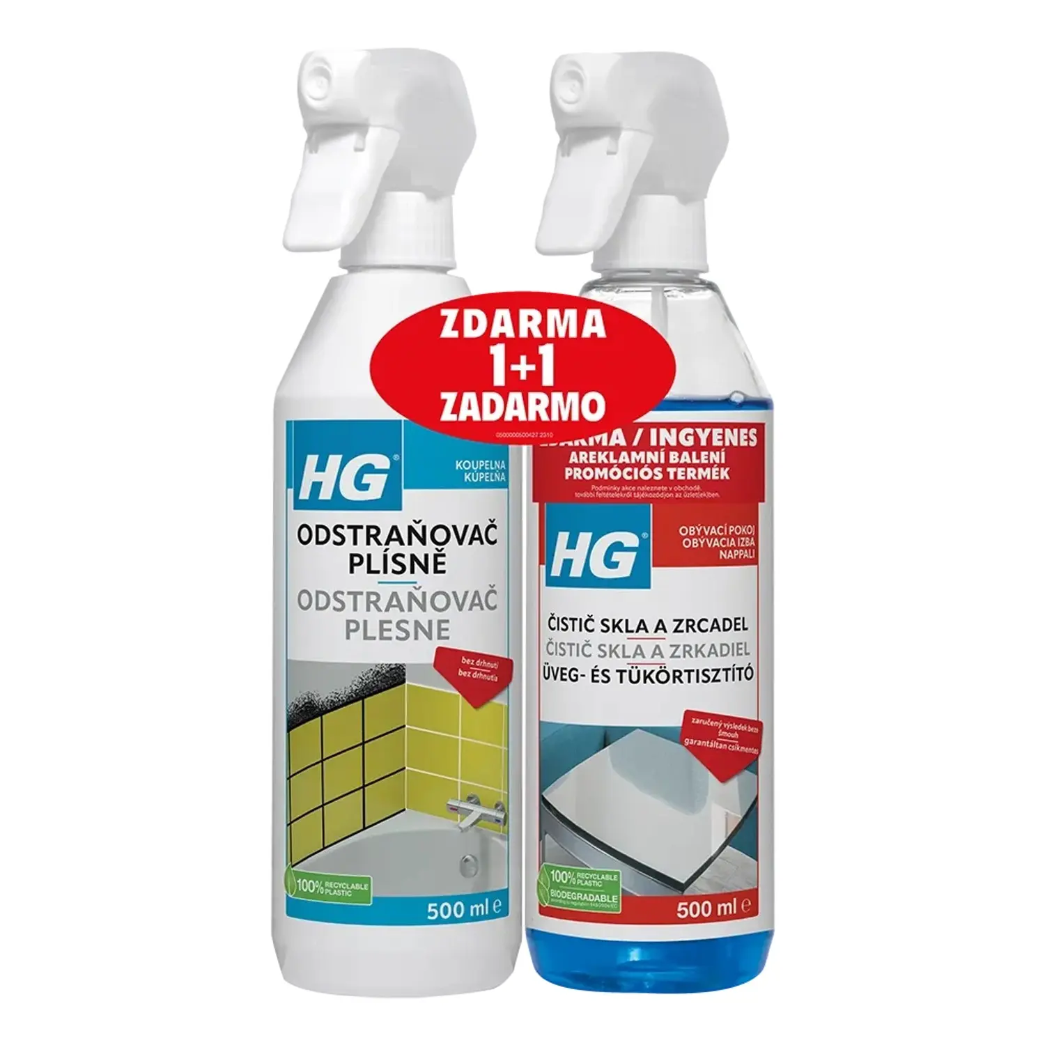 HG ODSTRAŇOVAČ PLÍSNĚ 500ML  HG ČISTIČ SKLA A ZRCADEL 500ML ZDARMA