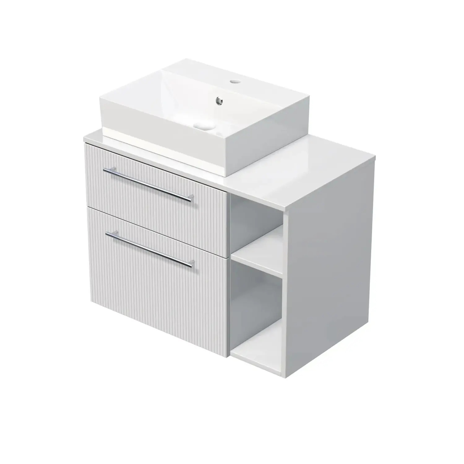 INTEDOOR Skříň+umyvadlo BEE, úchyt chrom, š.80 cm, regál vpravo, bílá 3D pruhy