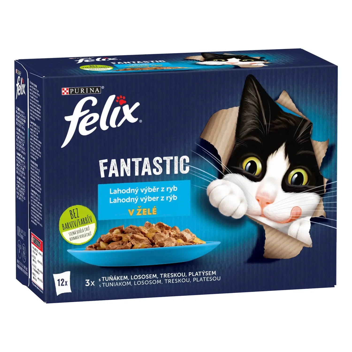 Felix Fantastic kapsičky pro kočky s lososem, platýsem, tuňákem a treskou, 12 × 85 g