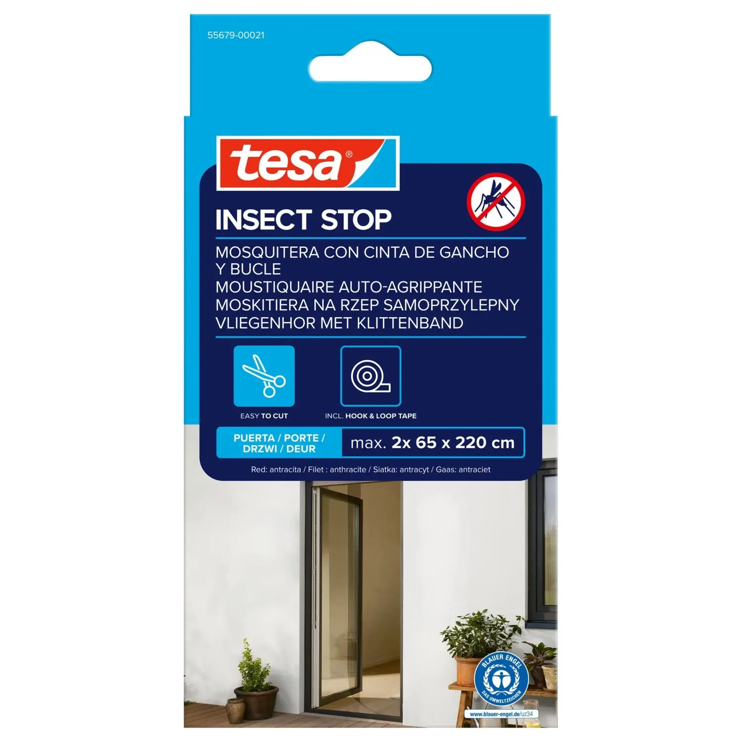 tesa Dveřní síť proti hmyzu INSECT STOP na suchý zip, antracit, 2 x 0,65 x 2,20m