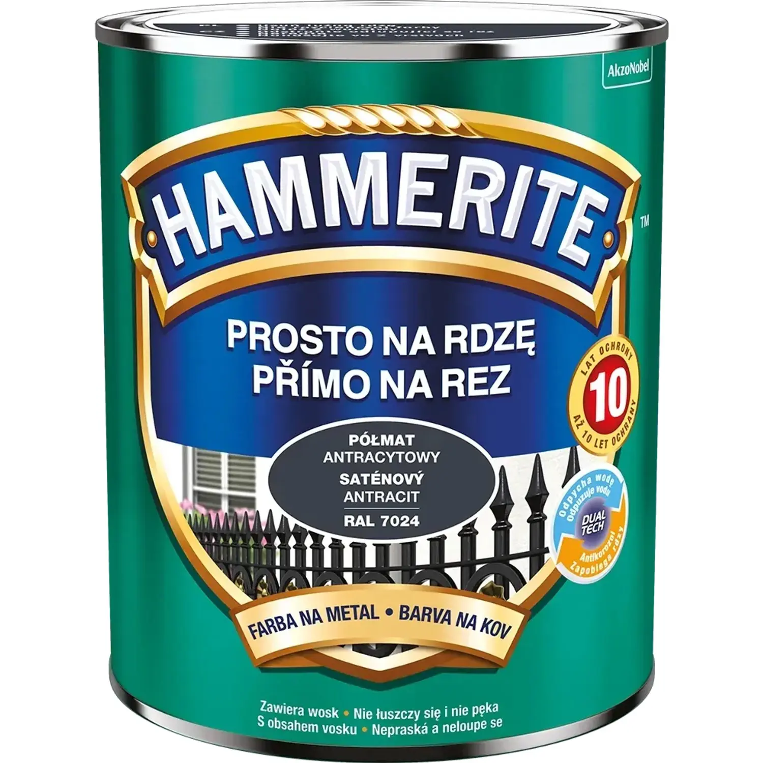 Hammerite Přímo na rez barva na železné kovy saténová antracitová 0,7 l