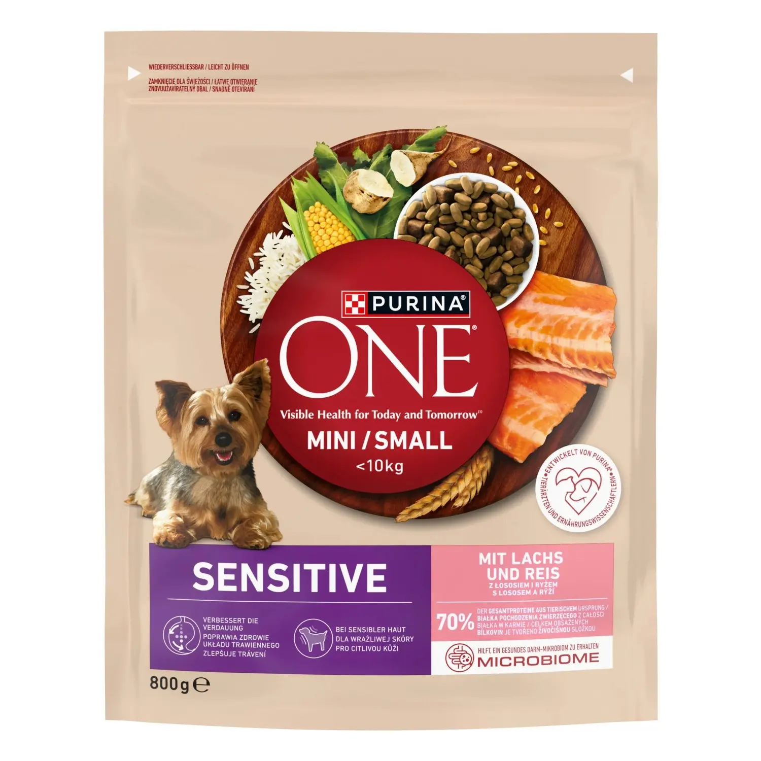 Purina One Granule MINI/SMALL Sensitive s lososem a rýží 800 g
