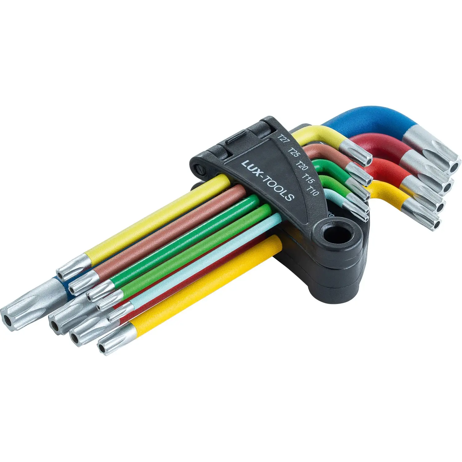LUX-TOOLS Sada dlouhých úhlových klíčů Torx s otvorem barevné, 9dílná(TX10-TX50)