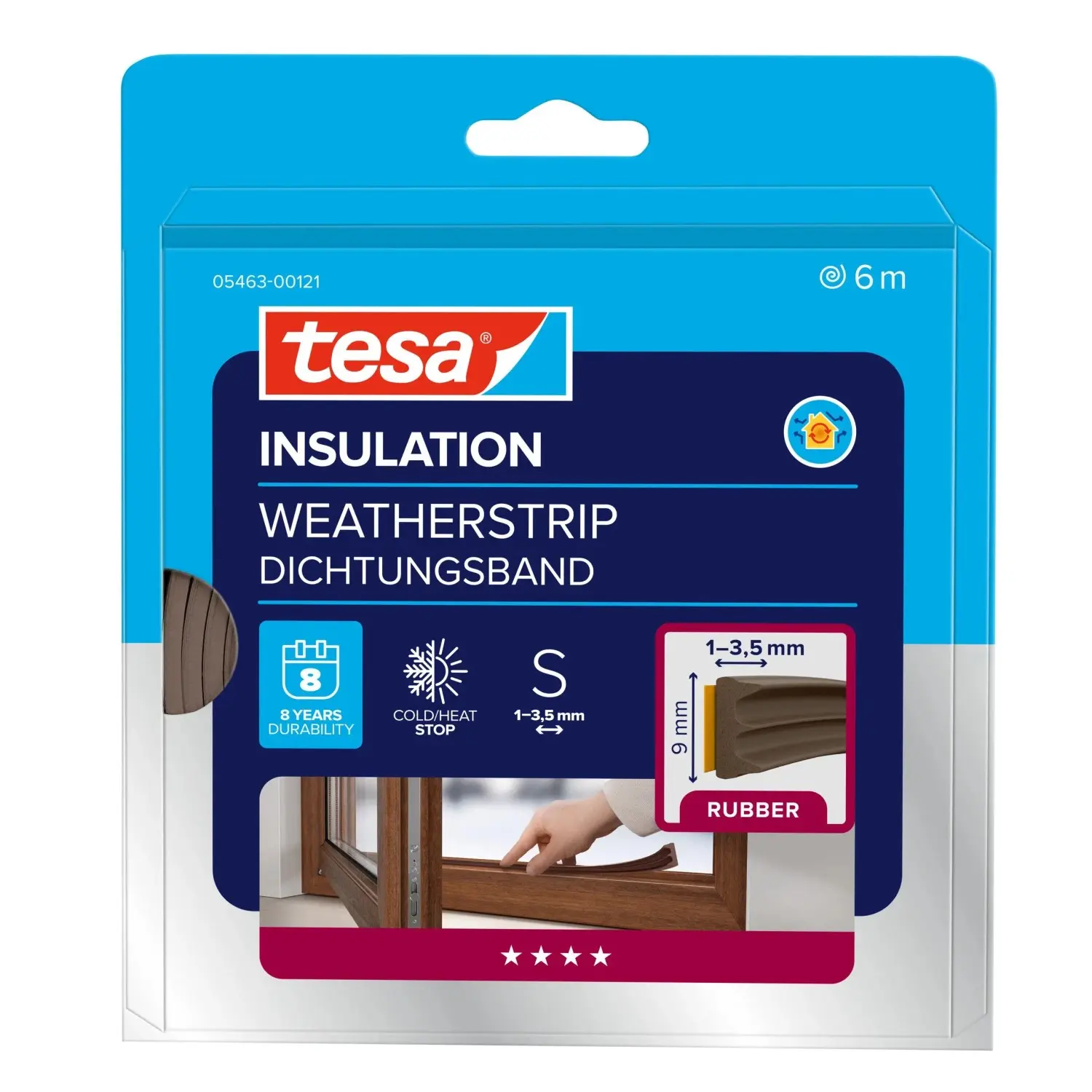 tesa Gumové těsnění pro dveře/okna INSULATION E-profil, hnědá, 6 m x 9 mm x 4 mm