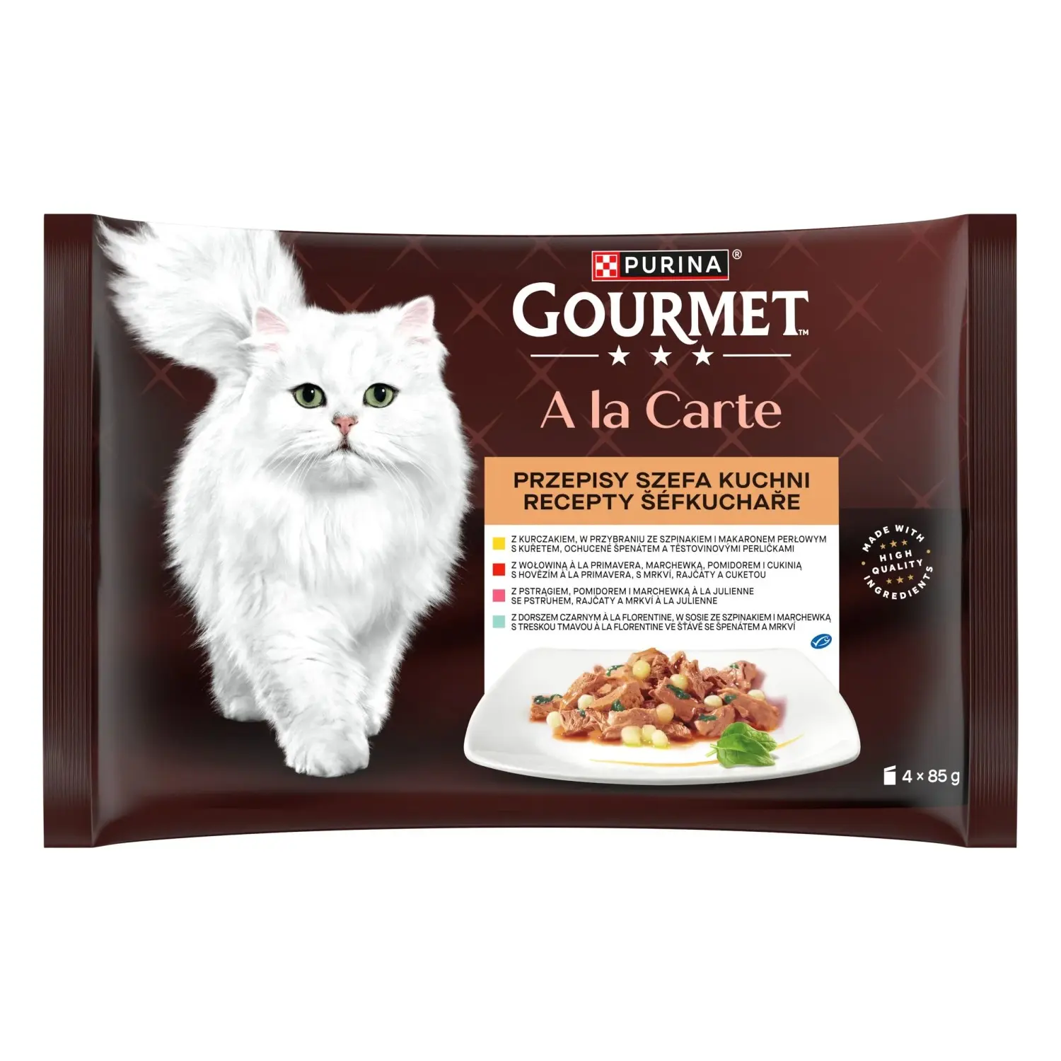 Gourmet A la Carte Kapsičky pro kočky kuře, hovězí, pstruh, treska 4 x 85 g