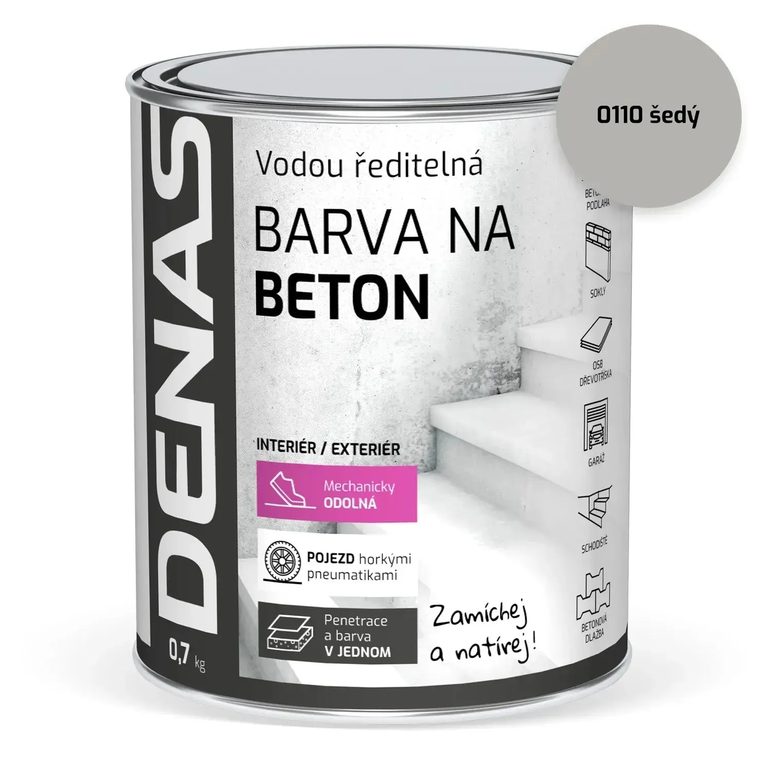 DENAS Vodou ředitelná barva na beton BETON 0110 šedá 700 g